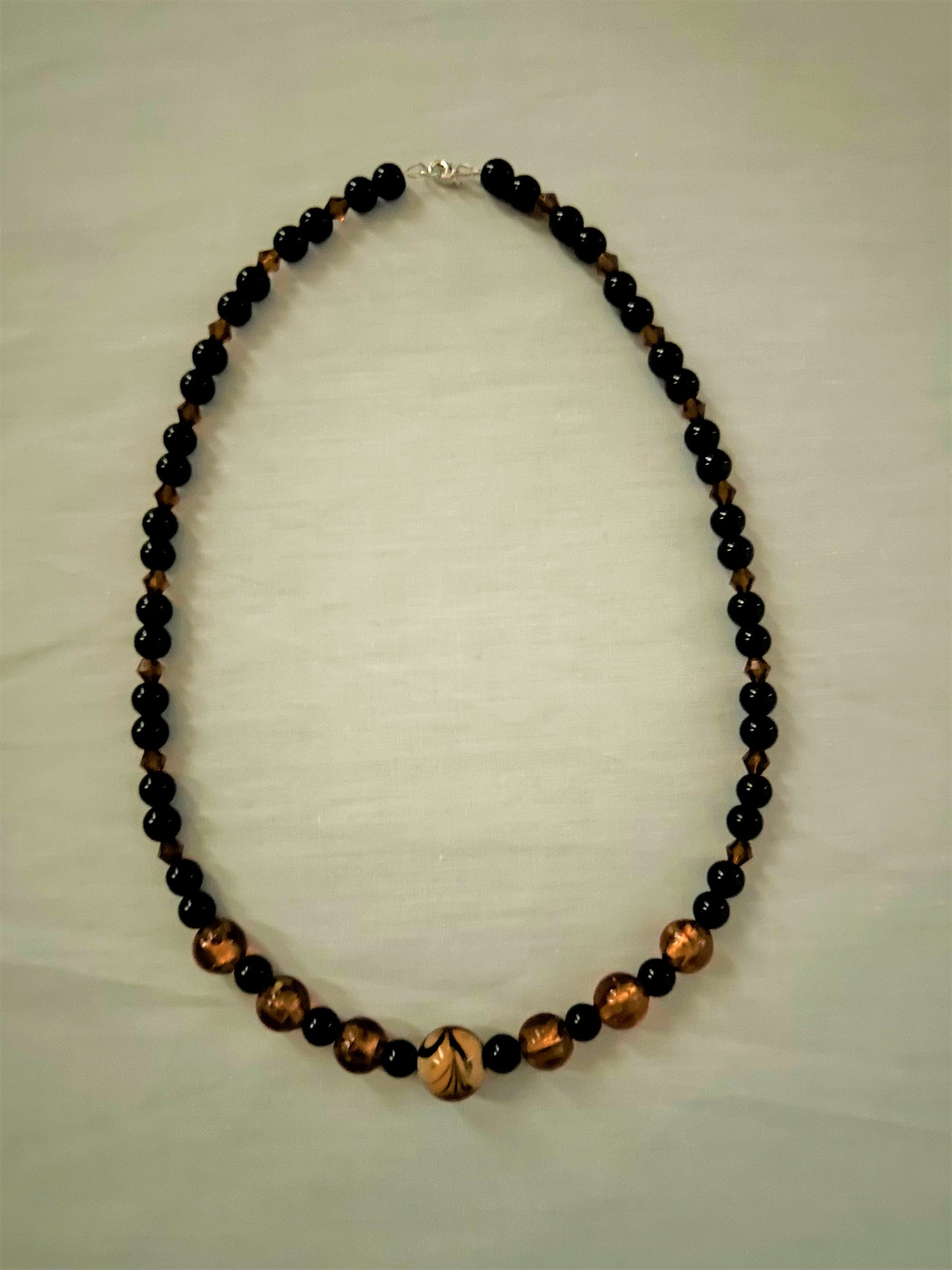 Amber Lampwork Glass and Black Natural Stone Jasper Beaded Necklace