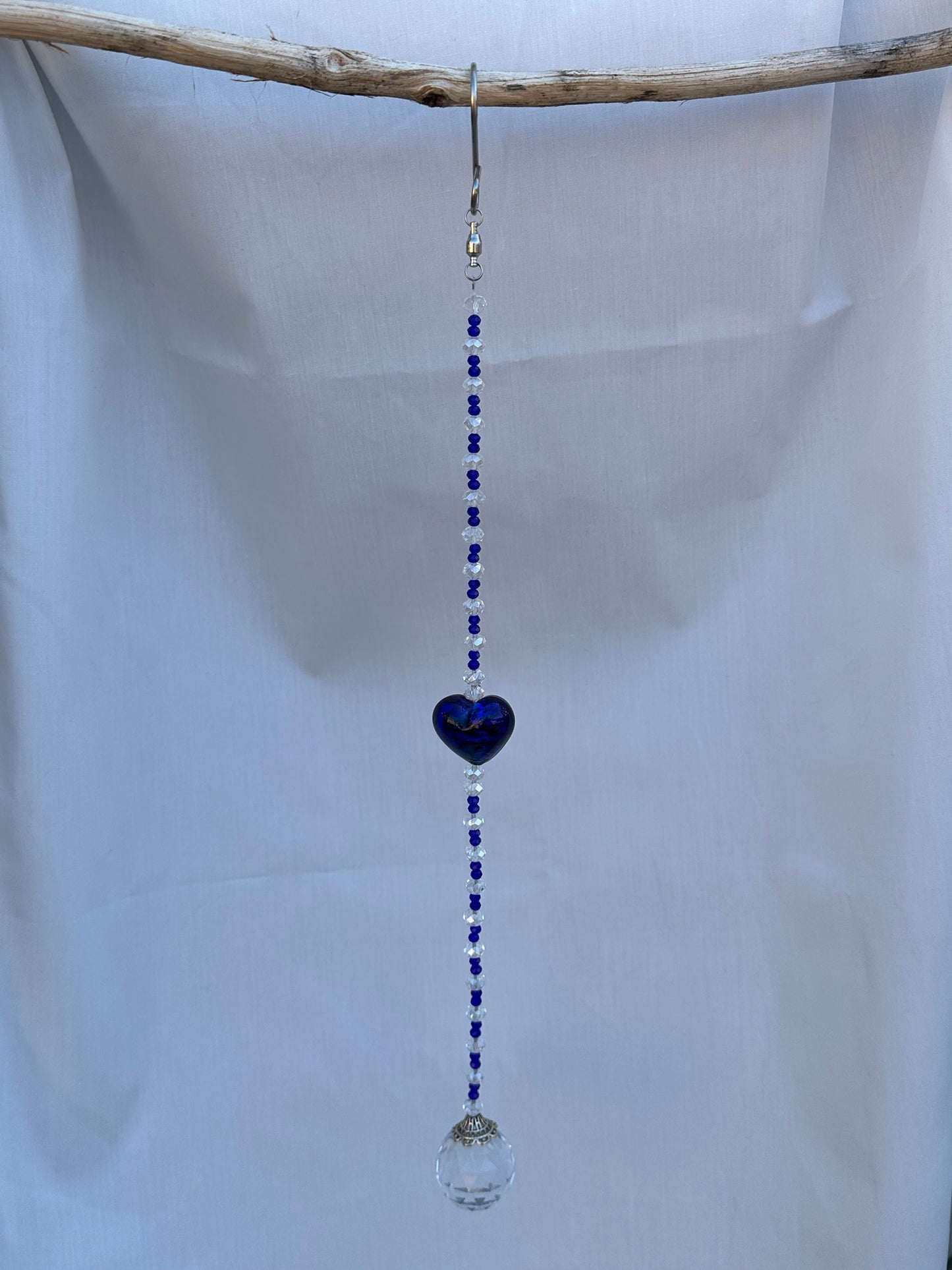 Blue and Clear Crystal Suncatcher with Large Blue Heart
