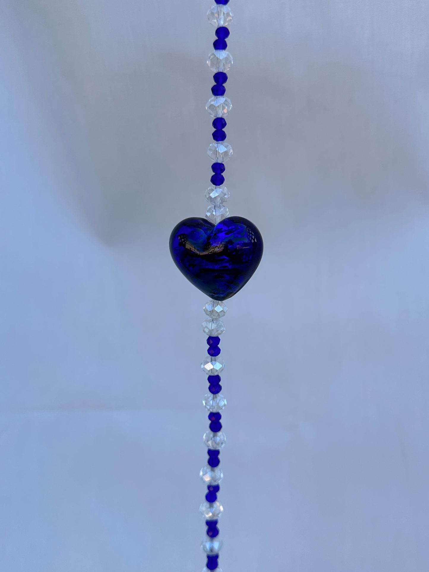 Blue and Clear Crystal Suncatcher with Large Blue Heart
