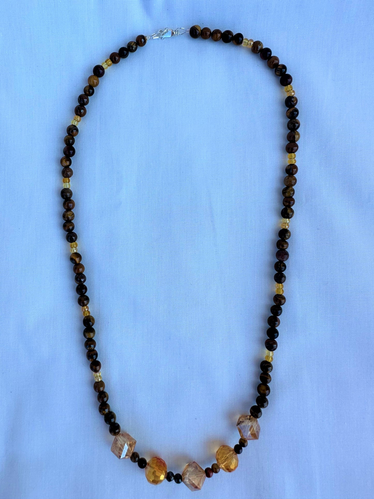 Amber Lampwork Glass and Natural Stone Yellow Tiger Eye Necklace