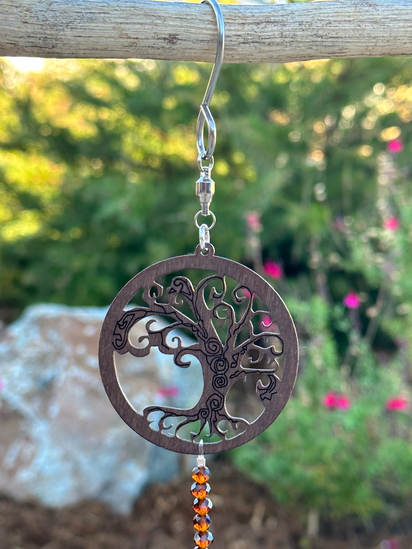Yellow and Brown Suncatcher with Wood Tree Topper