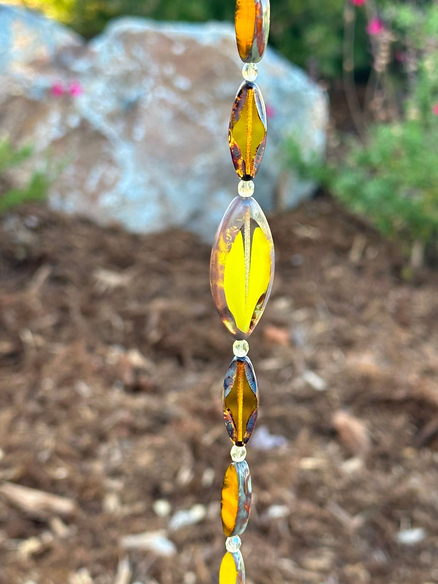Yellow and Brown Suncatcher with Wood Tree Topper