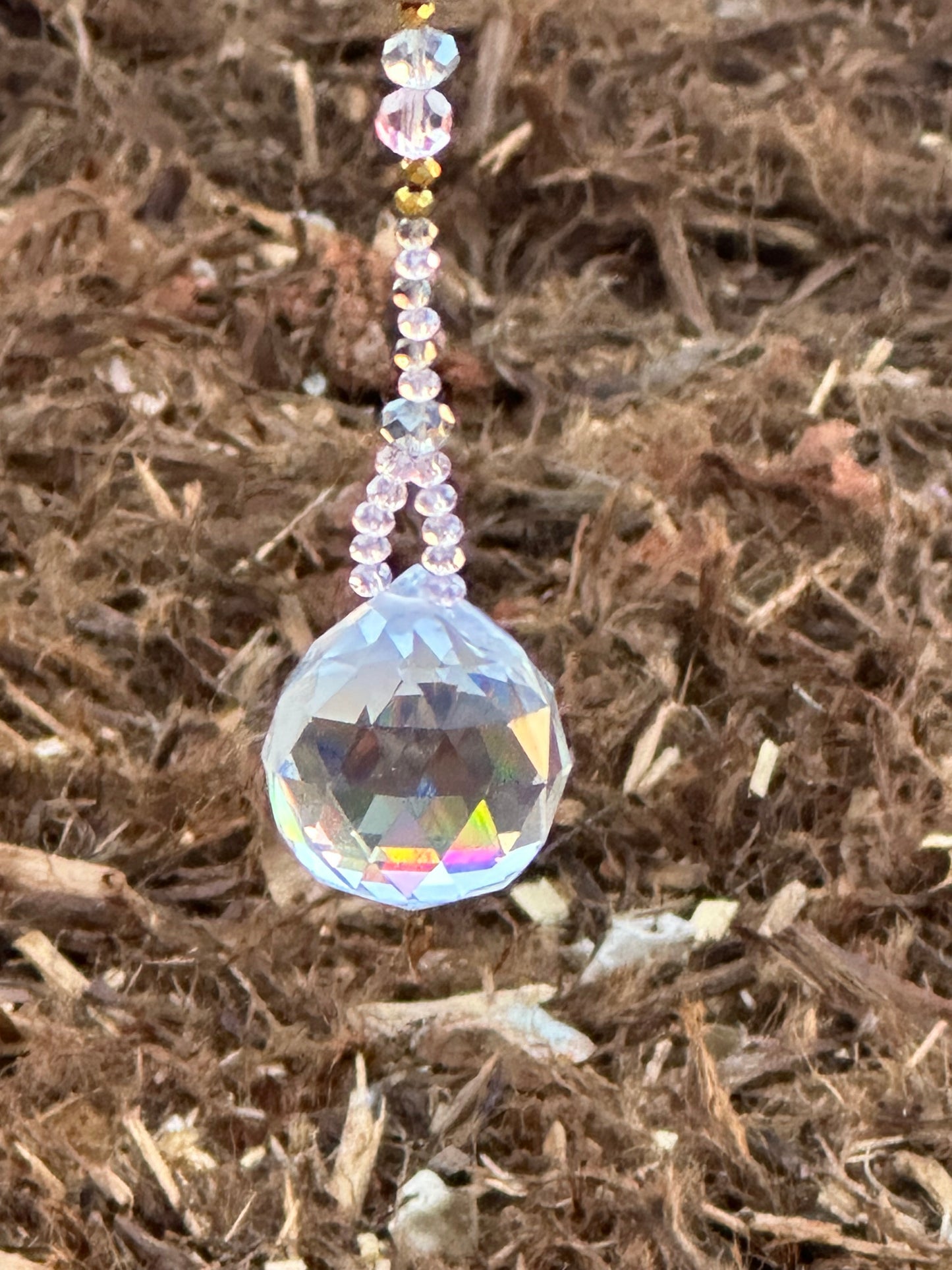 Gray Agate & Crystal Glass Suncatcher with Ceramic Accents