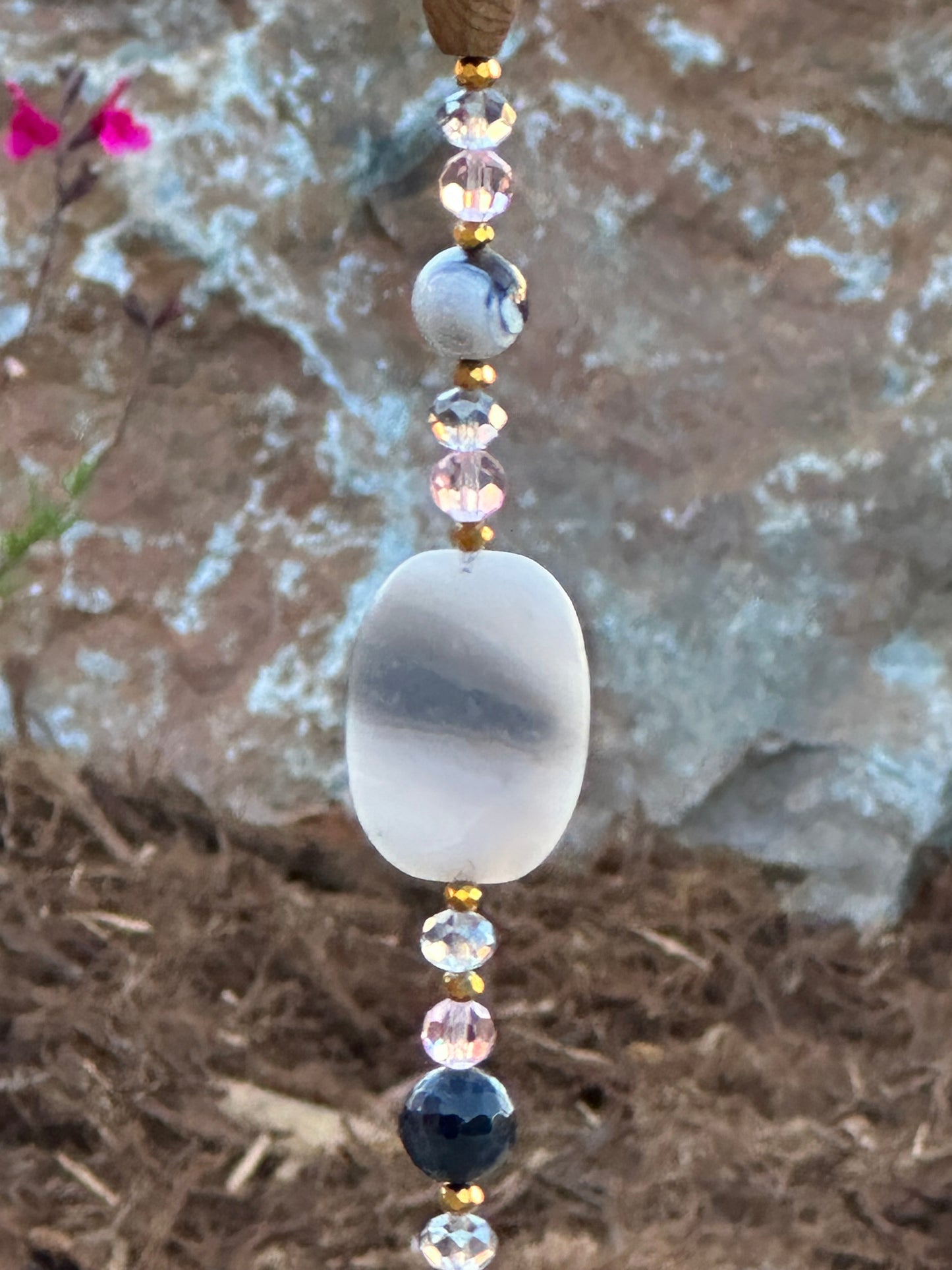 Gray Agate & Crystal Glass Suncatcher with Ceramic Accents