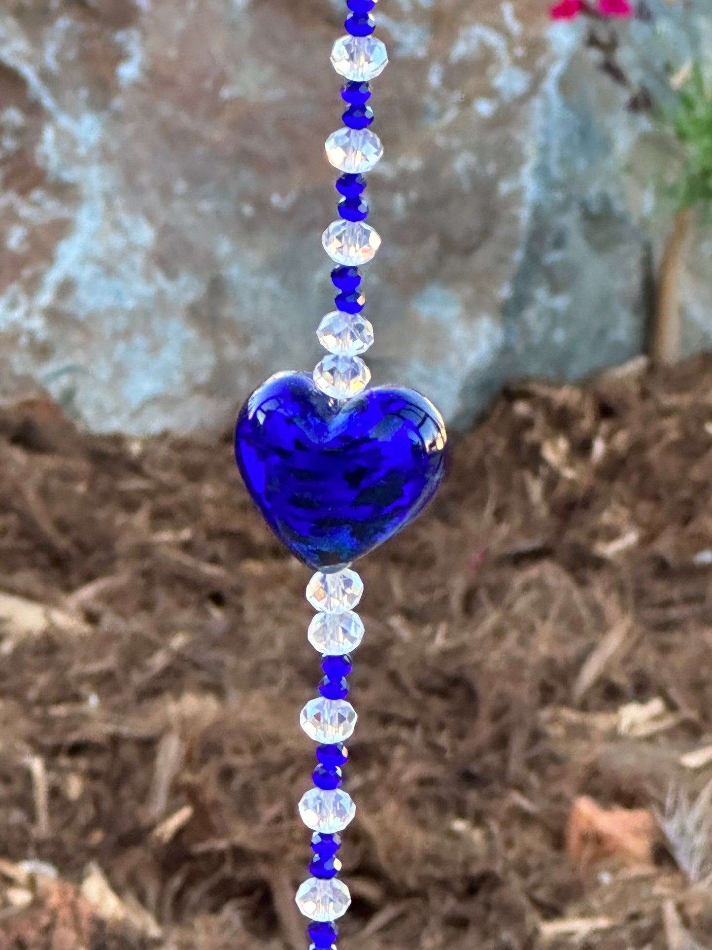 Blue and Clear Crystal Suncatcher with Large Blue Heart