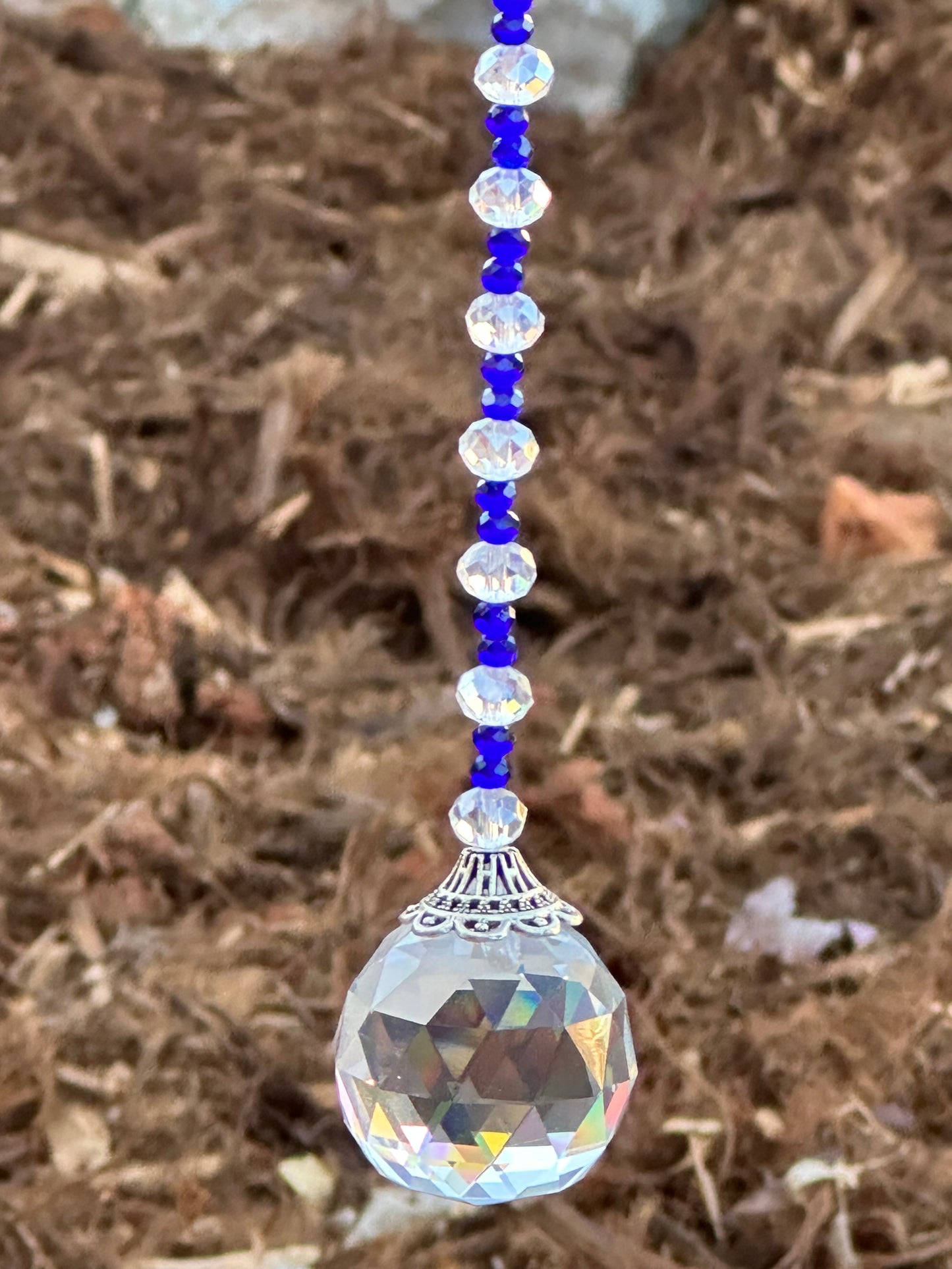 Blue and Clear Crystal Suncatcher with Large Blue Heart