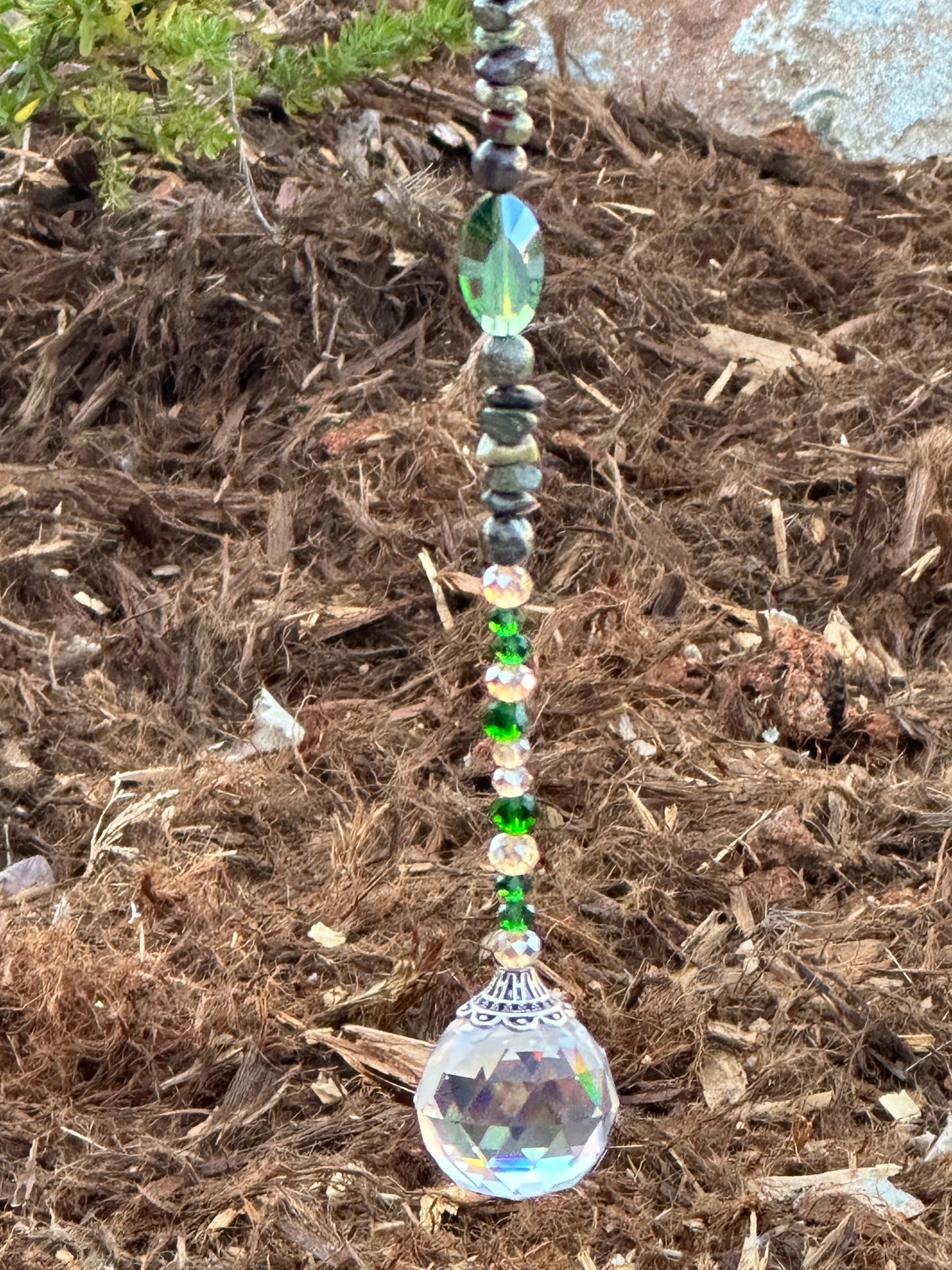 Silver Dragon Suncatcher with Dragon's Blood Natural Stone Beads