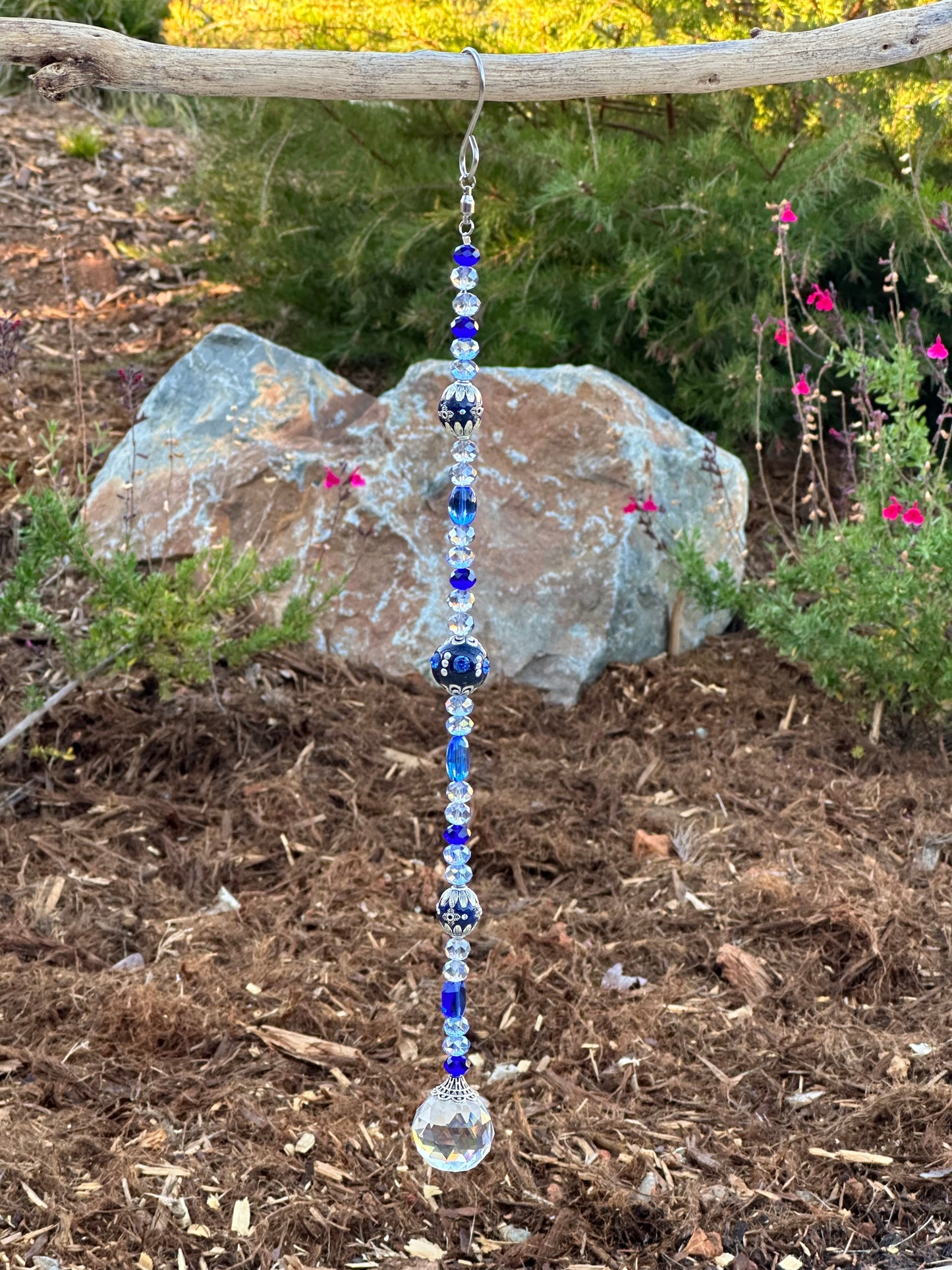 Royal Blue Metal Mix With Light Blue and Gray Glass Crystals Suncatcher