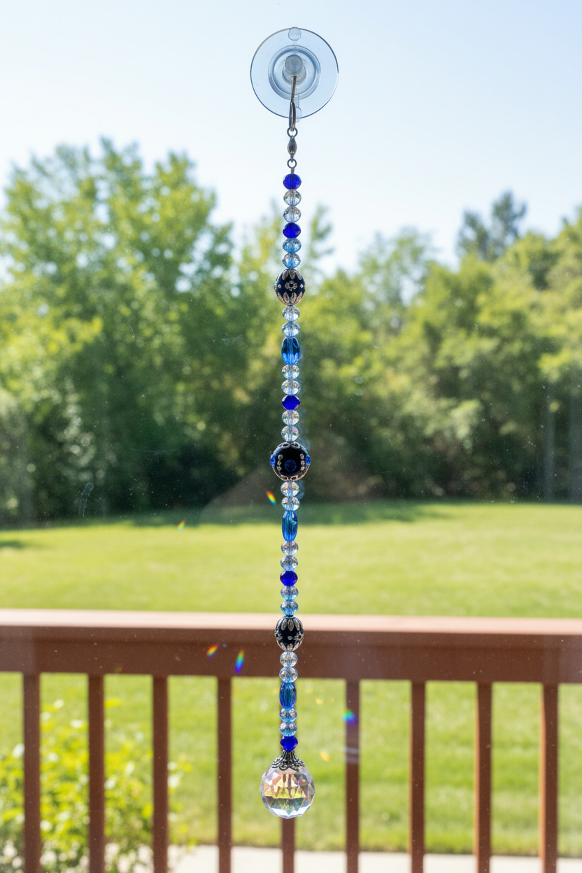 Royal Blue Metal Mix With Light Blue and Gray Glass Crystals Suncatcher