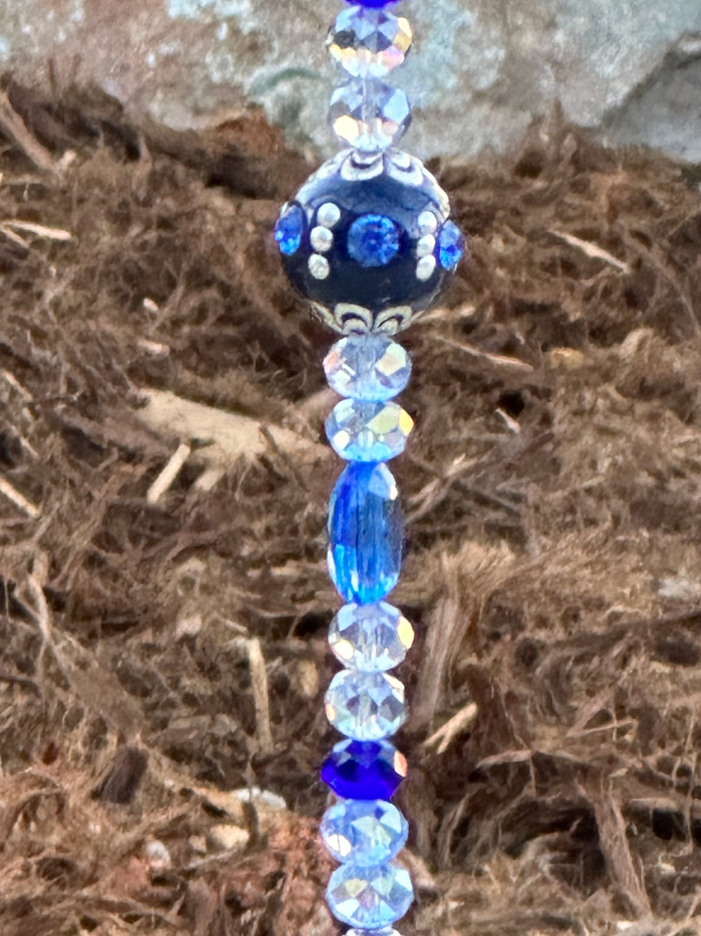 Royal Blue Metal Mix With Light Blue and Gray Glass Crystals Suncatcher