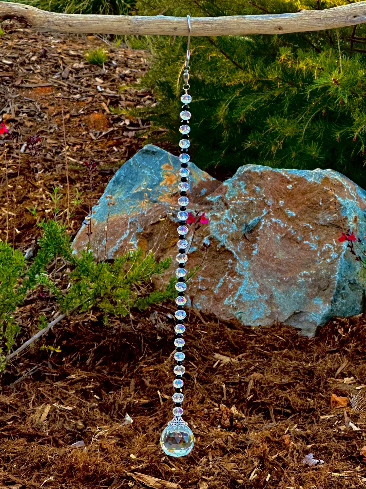 Black and Clear Faceted Glass Suncatcher