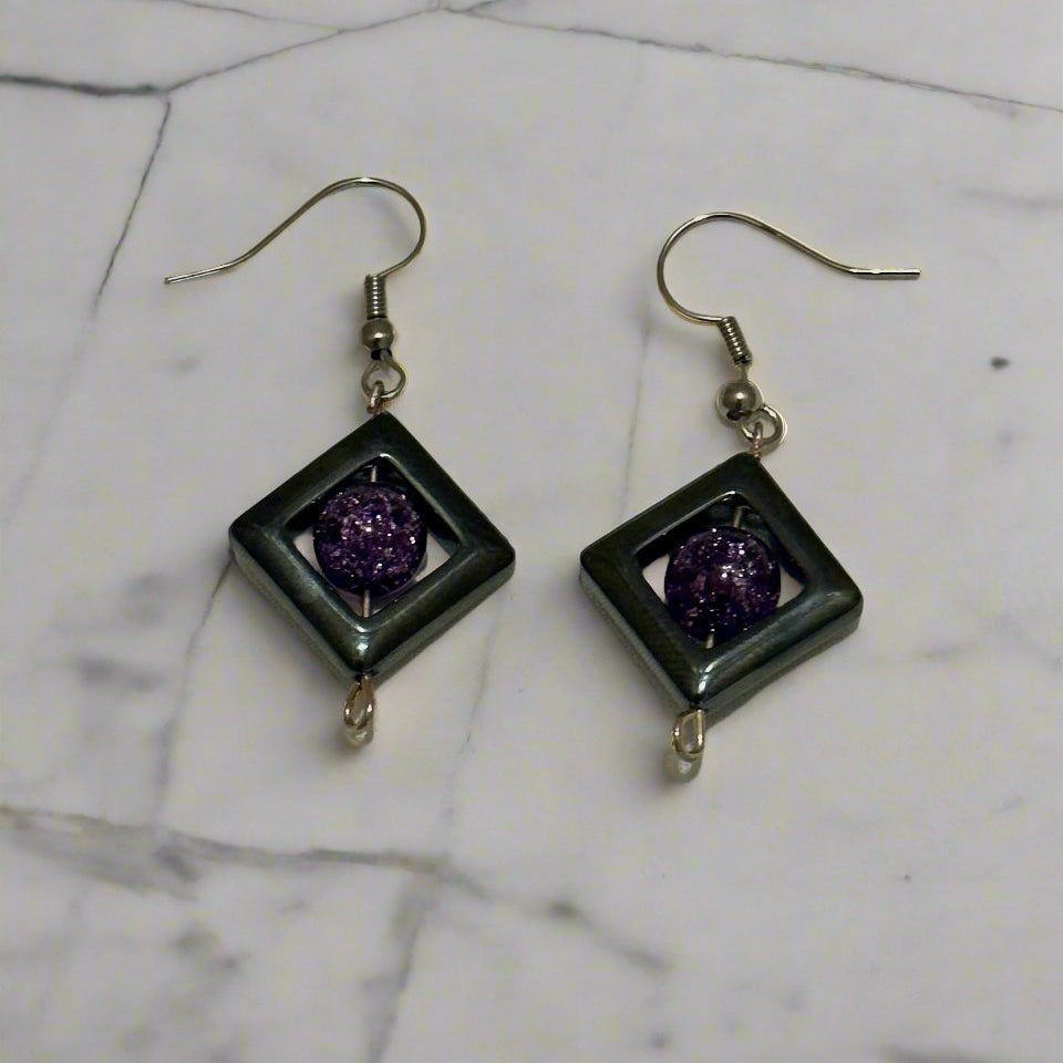 Purple Crackle Quartz in Diamond Shaped Hematite