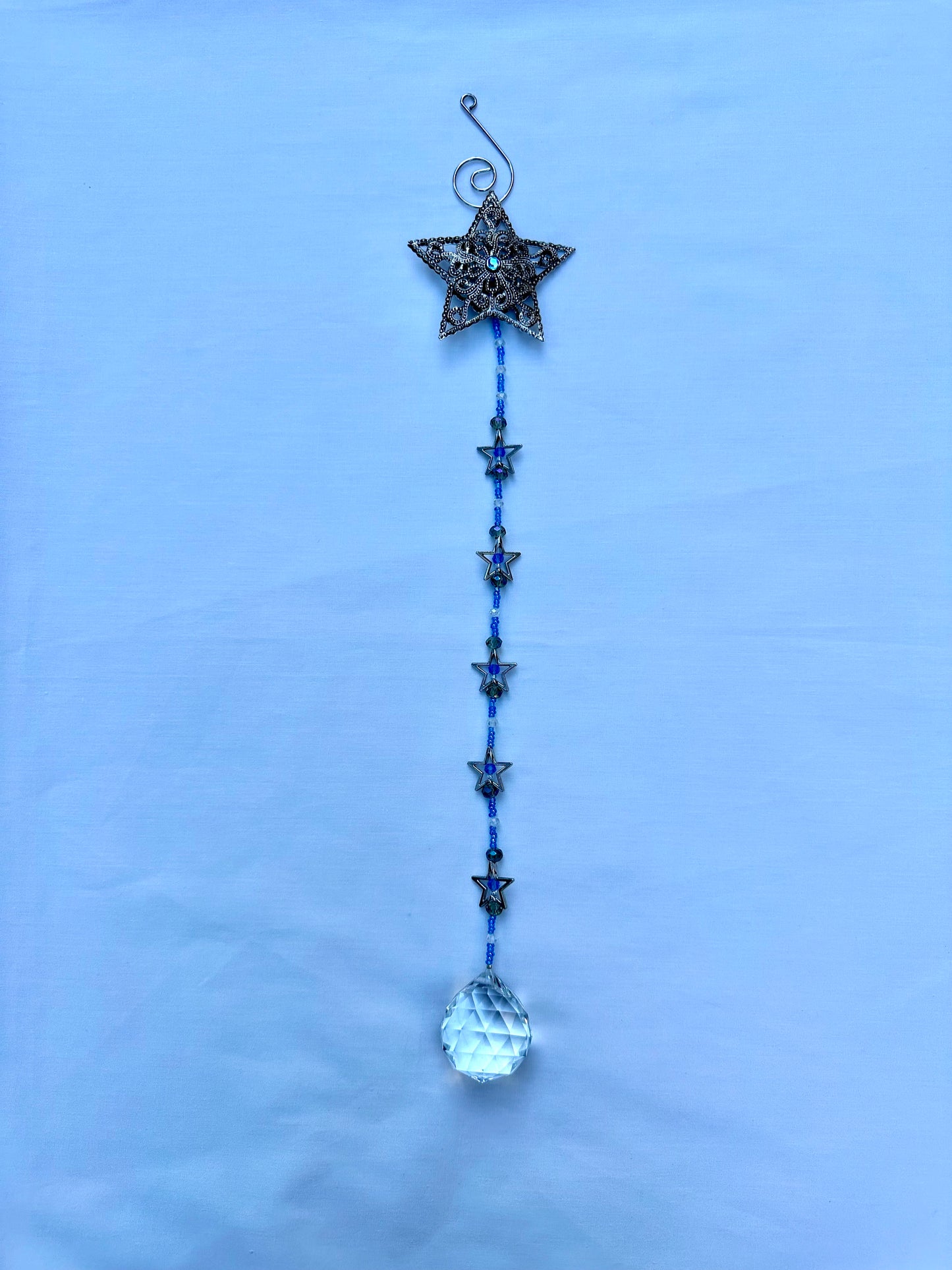 Silver and Light Blue Silver Filigree Star Suncatcher