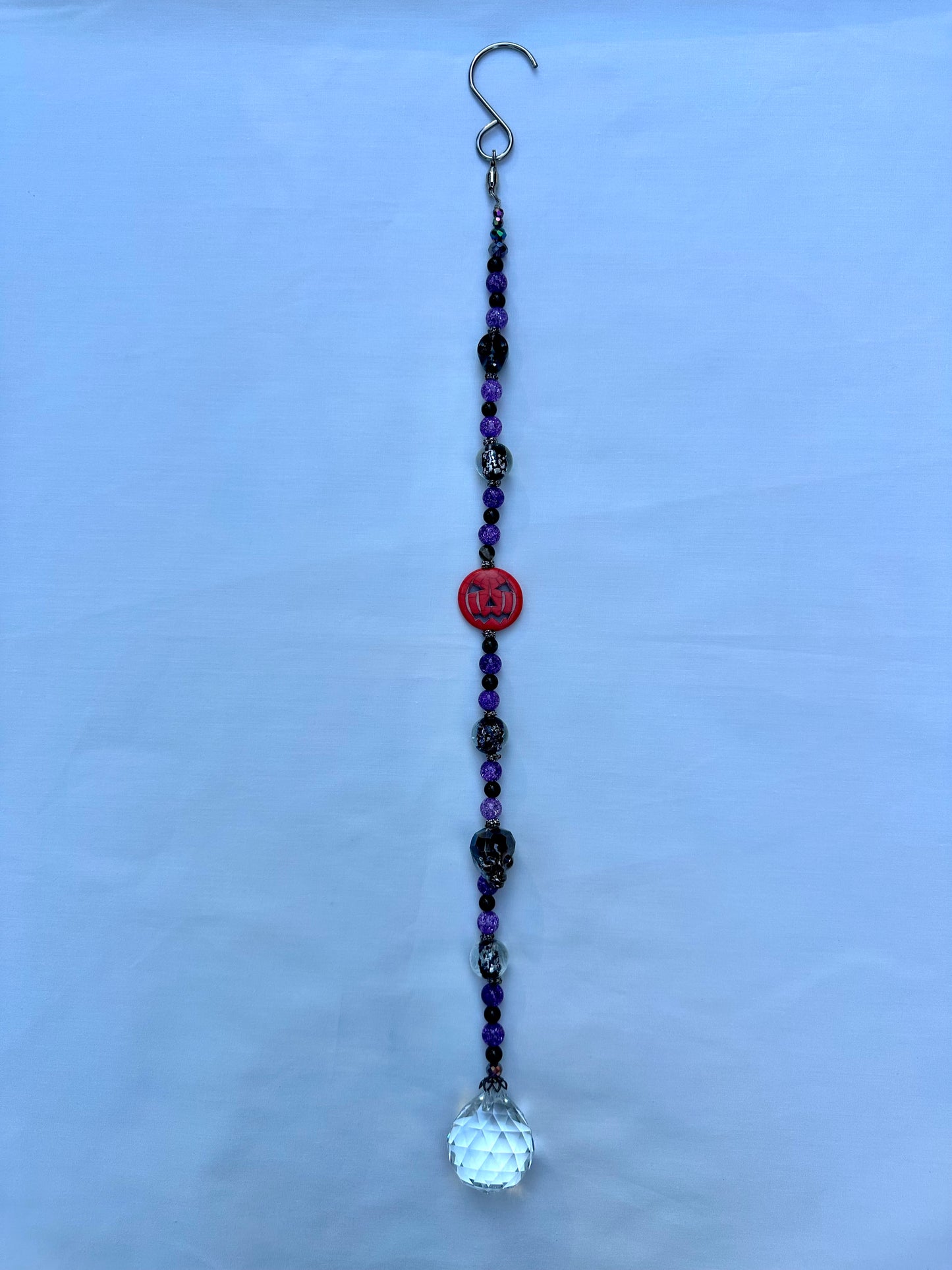 Purple Crackle Quartz and Banded Black Agate Beaded Halloween Suncatcher π
