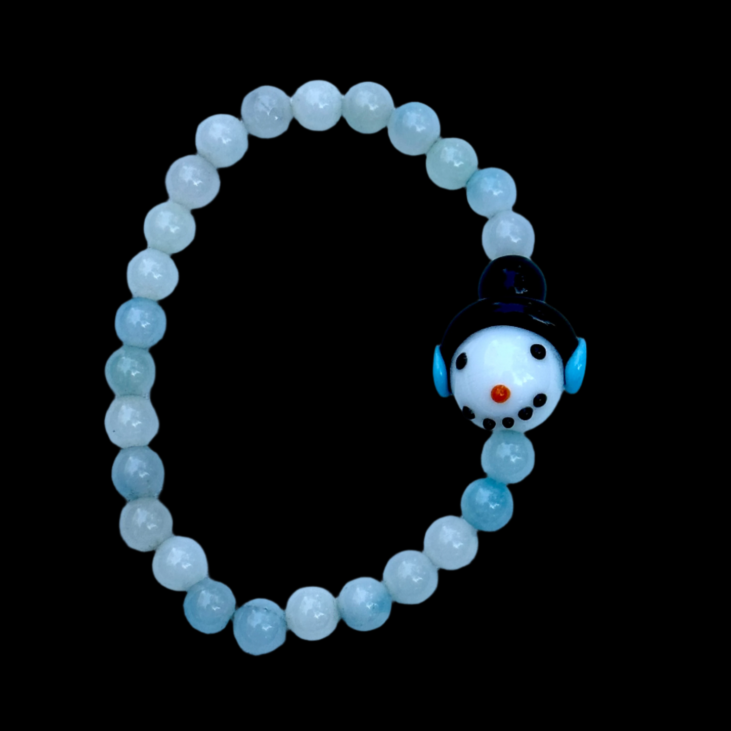 White and Blue Agate Bead Bracelet With Snowman Bead