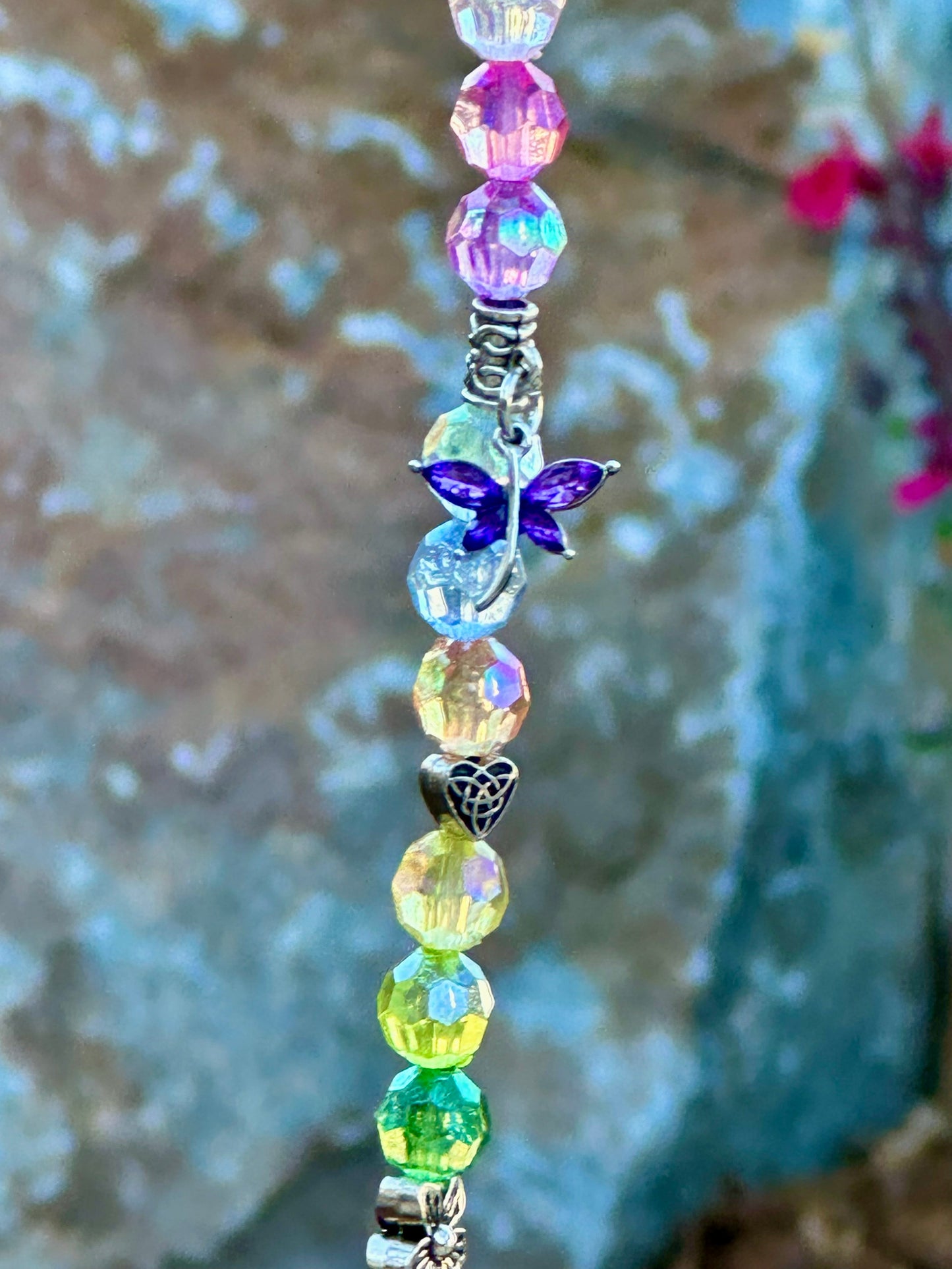 Multi-Color Bead Suncatcher With Purple Butterfly