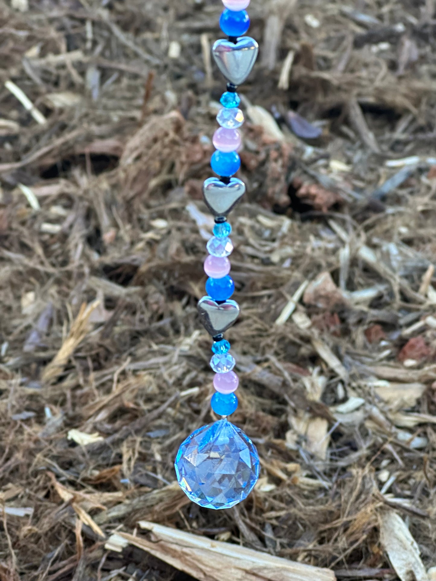 Blue, Pink and Gray Suncatcher with Silver Tree of Life Top
