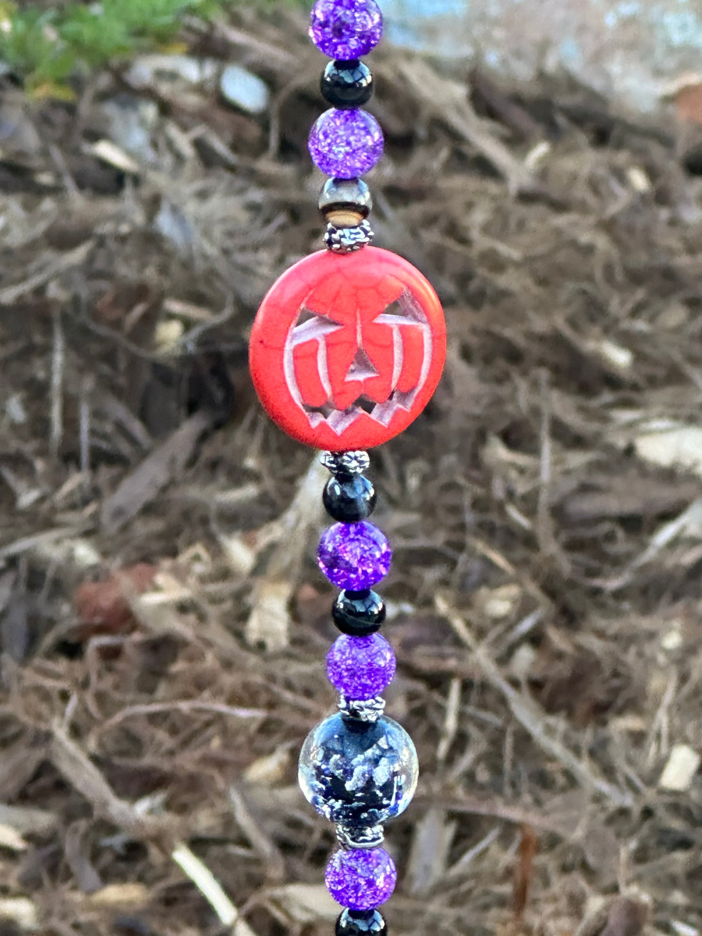 Purple Crackle Quartz and Banded Black Agate Beaded Halloween Suncatcher π