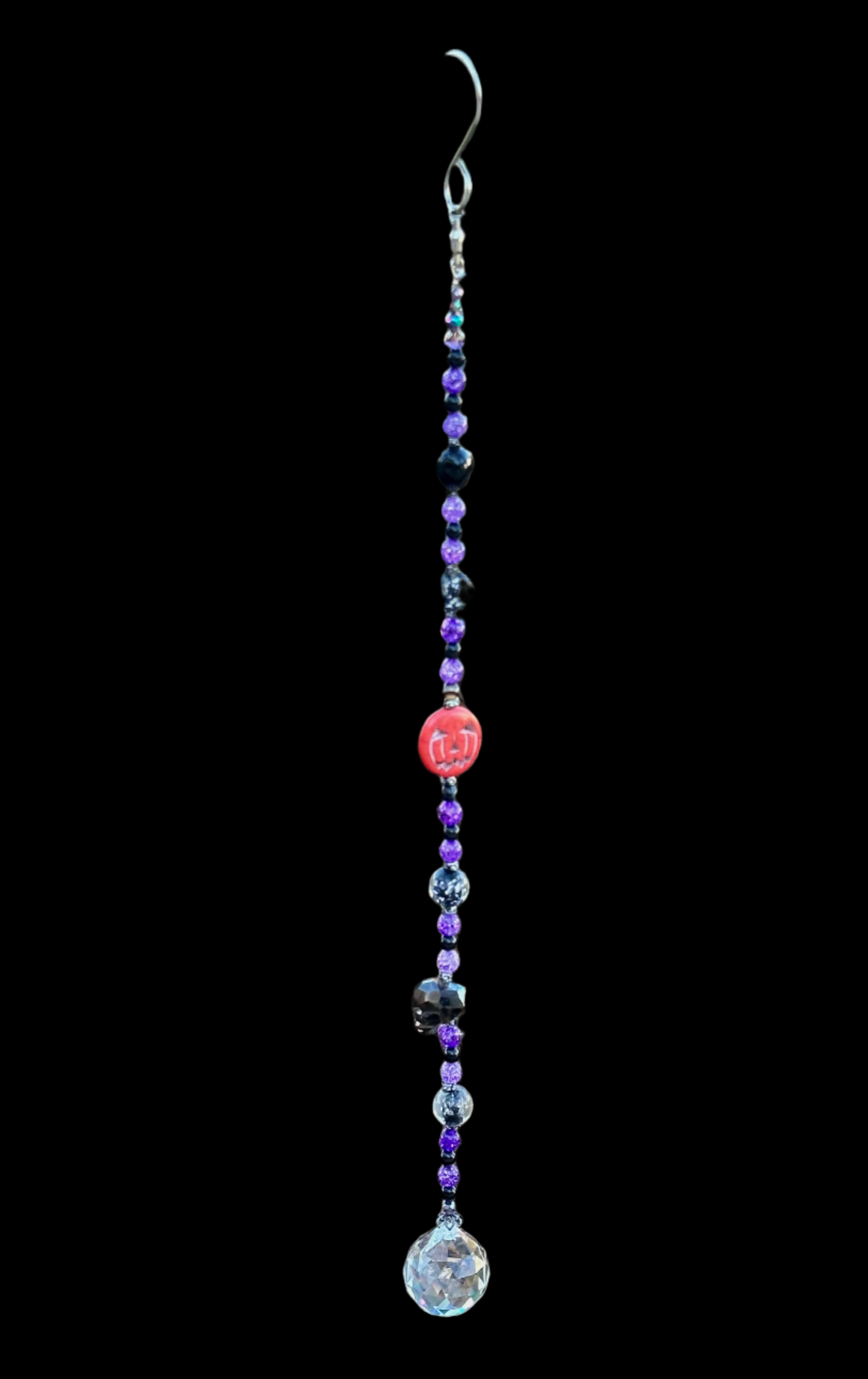 Purple Crackle Quartz and Banded Black Agate Beaded Halloween Suncatcher π