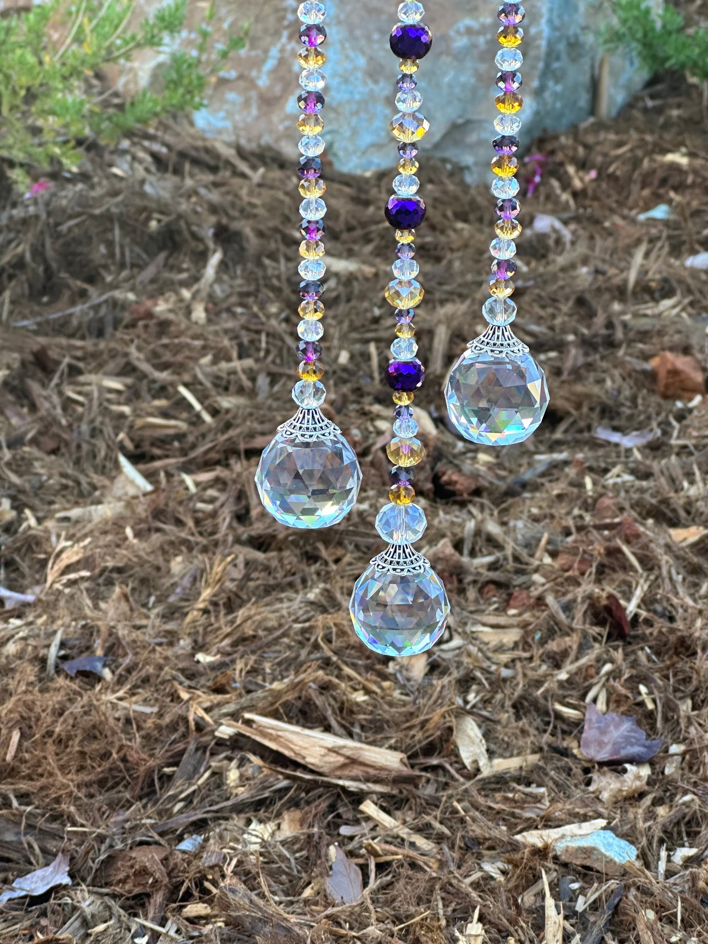 Manzanita 3 String Clear, Purple and Gold Suncatcher Mobile