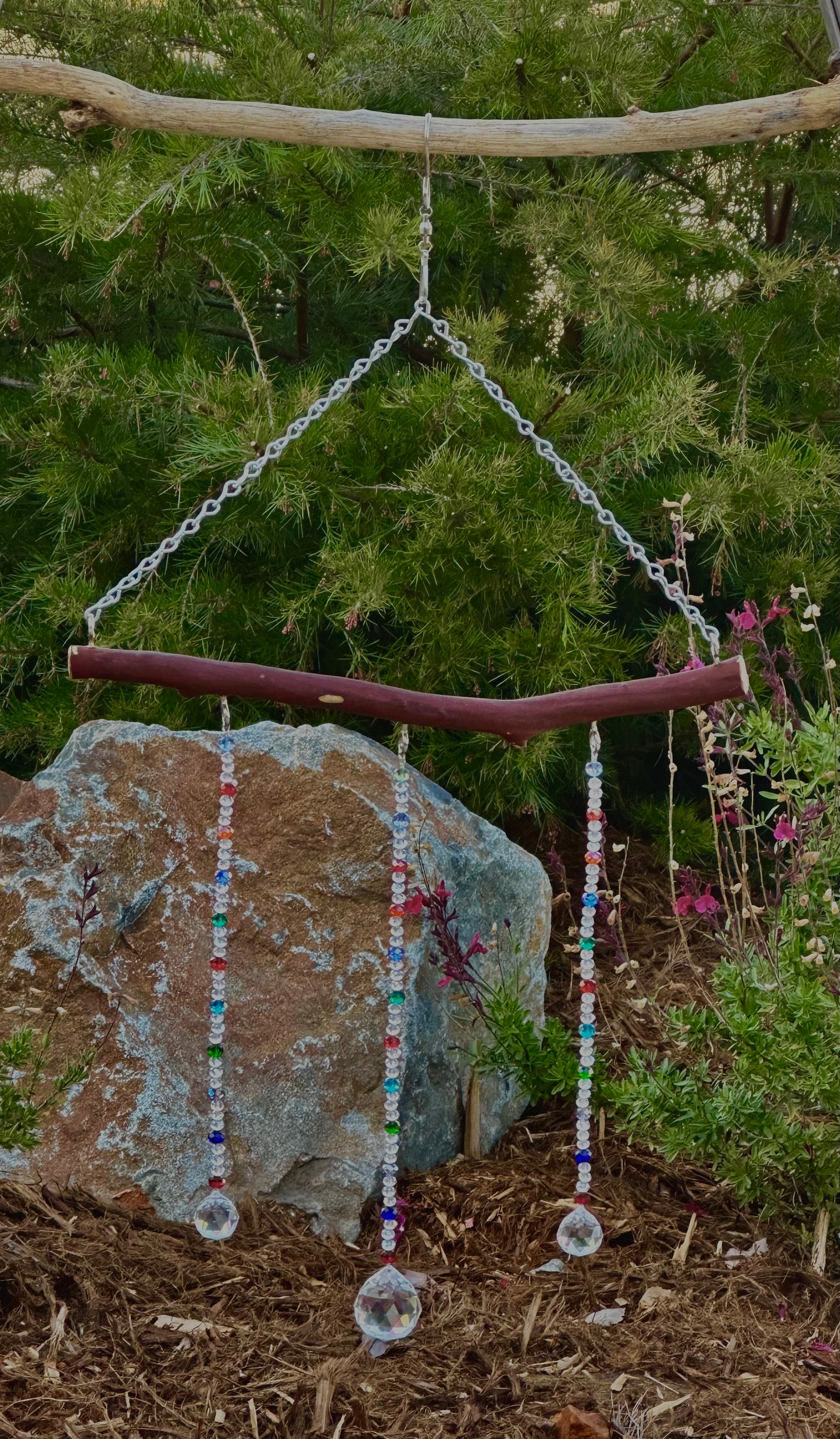 Manzanita 3 String Suncatcher Mobile with Clear and Multi-Color Glass Crystal Beads