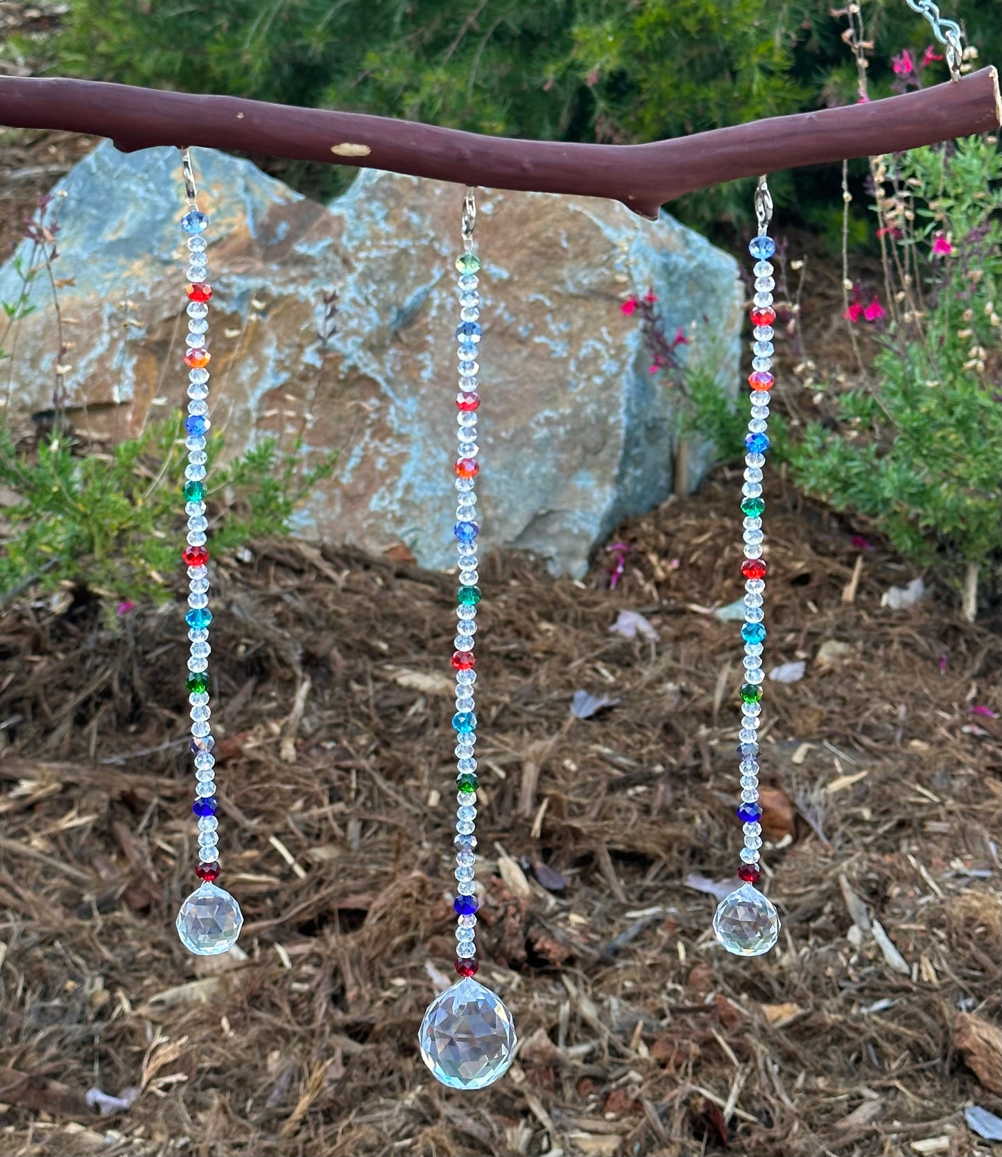 Manzanita 3 String Suncatcher Mobile with Clear and Multi-Color Glass Crystal Beads