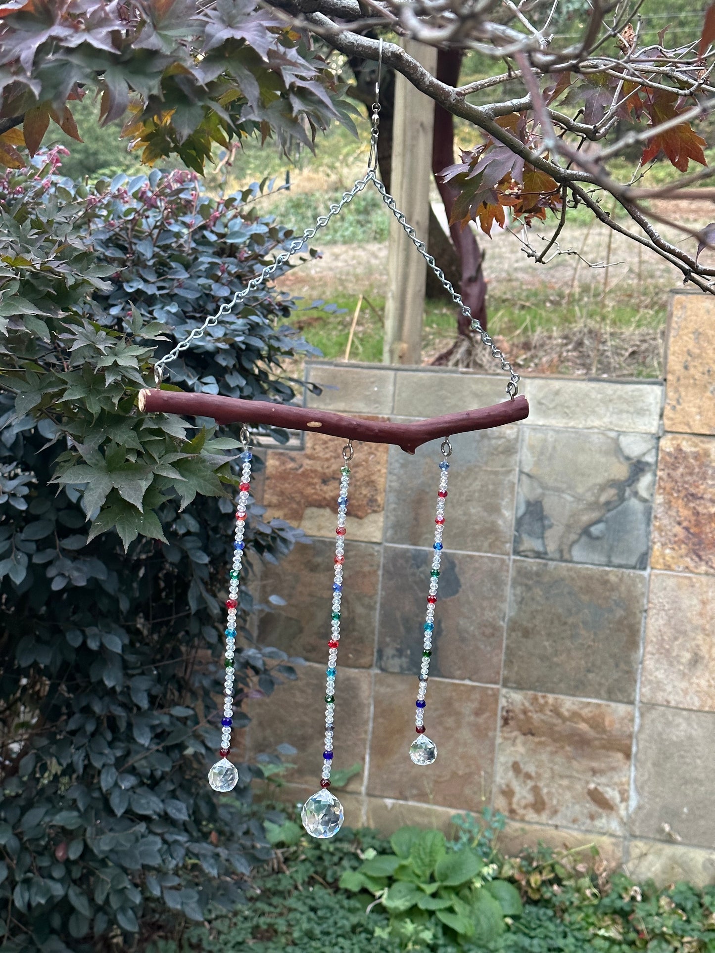 Manzanita 3 String Suncatcher Mobile with Clear and Multi-Color Glass Crystal Beads