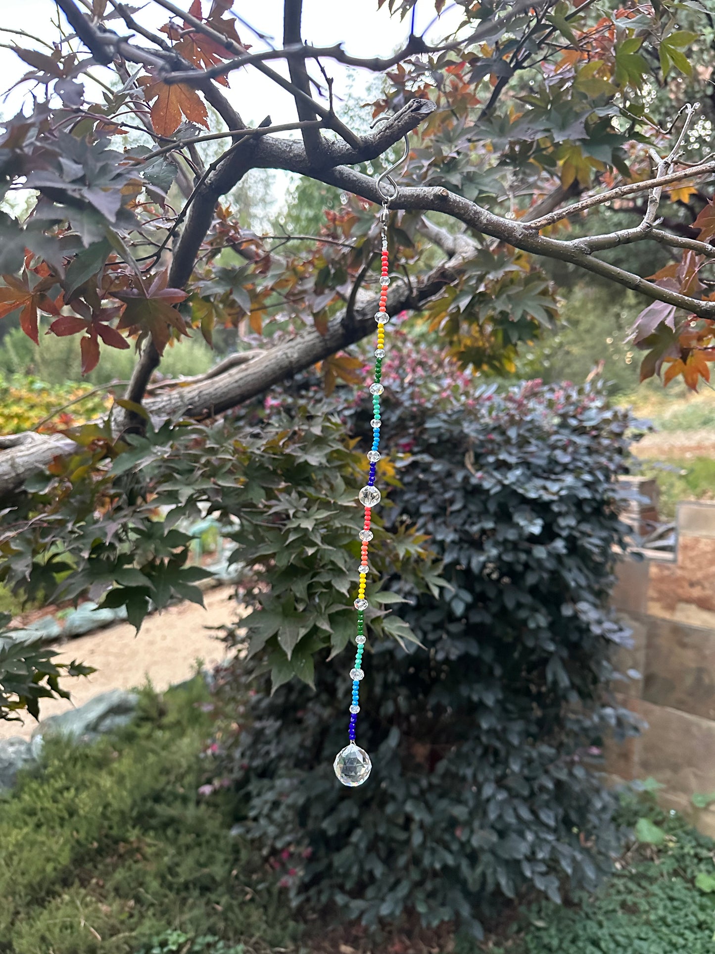 Rainbow and Clear Crystal Glass Beaded Suncatcher