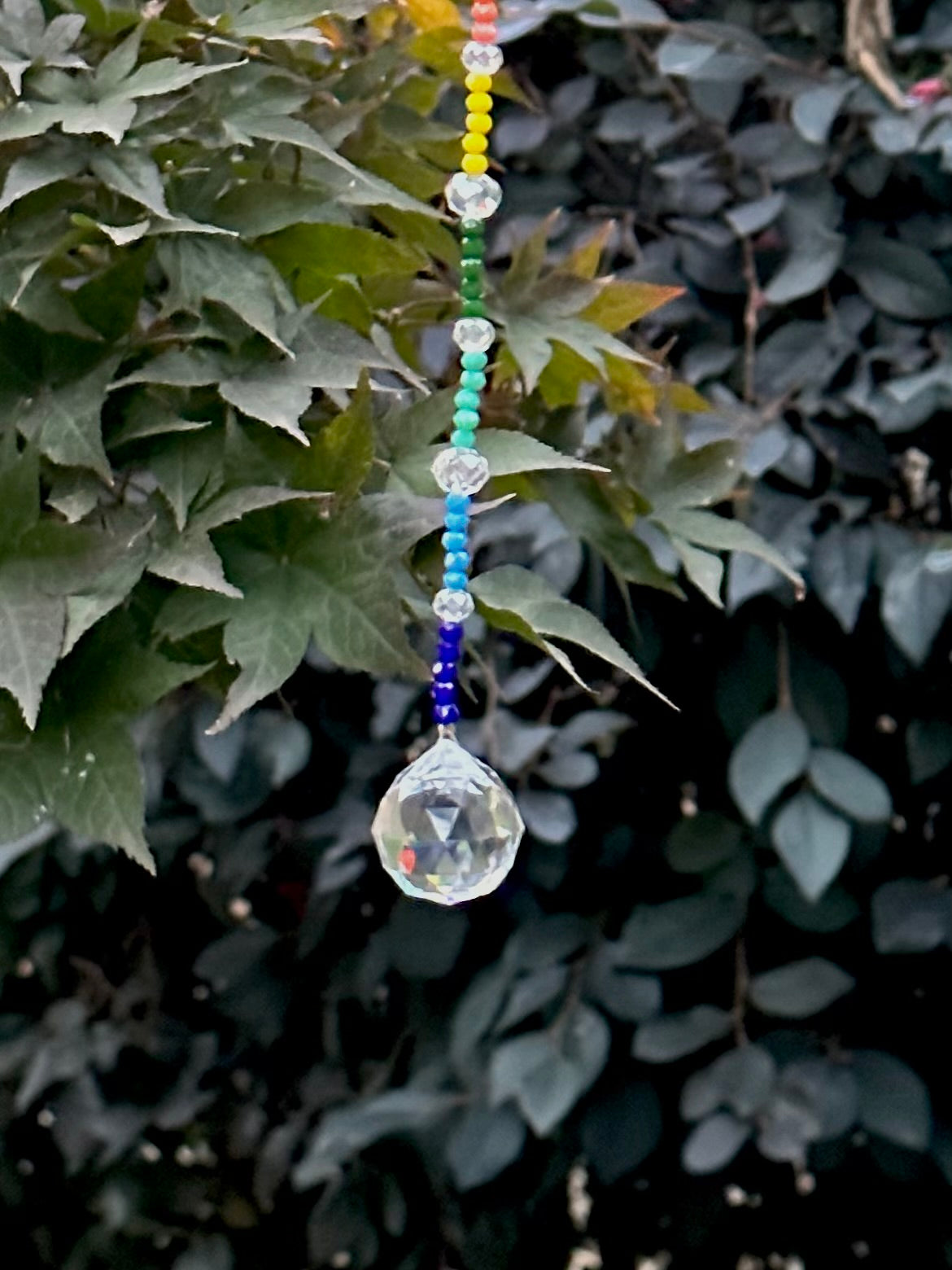 Rainbow and Clear Crystal Glass Beaded Suncatcher