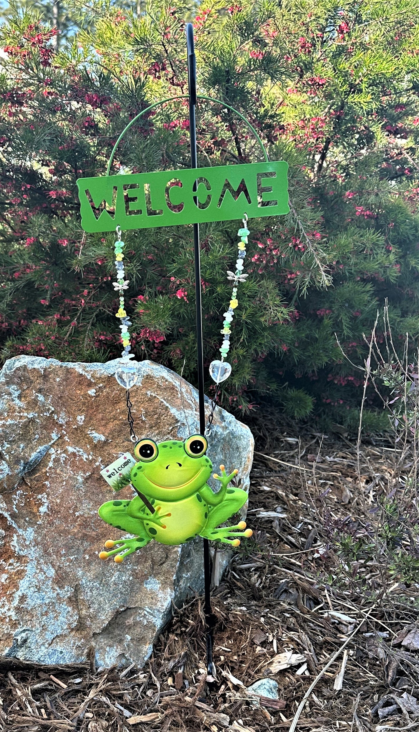 Green Frog Welcome Sign