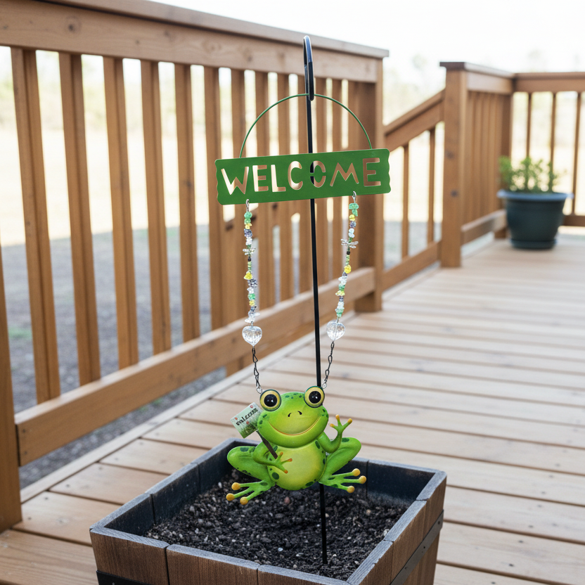 Green Frog Welcome Sign