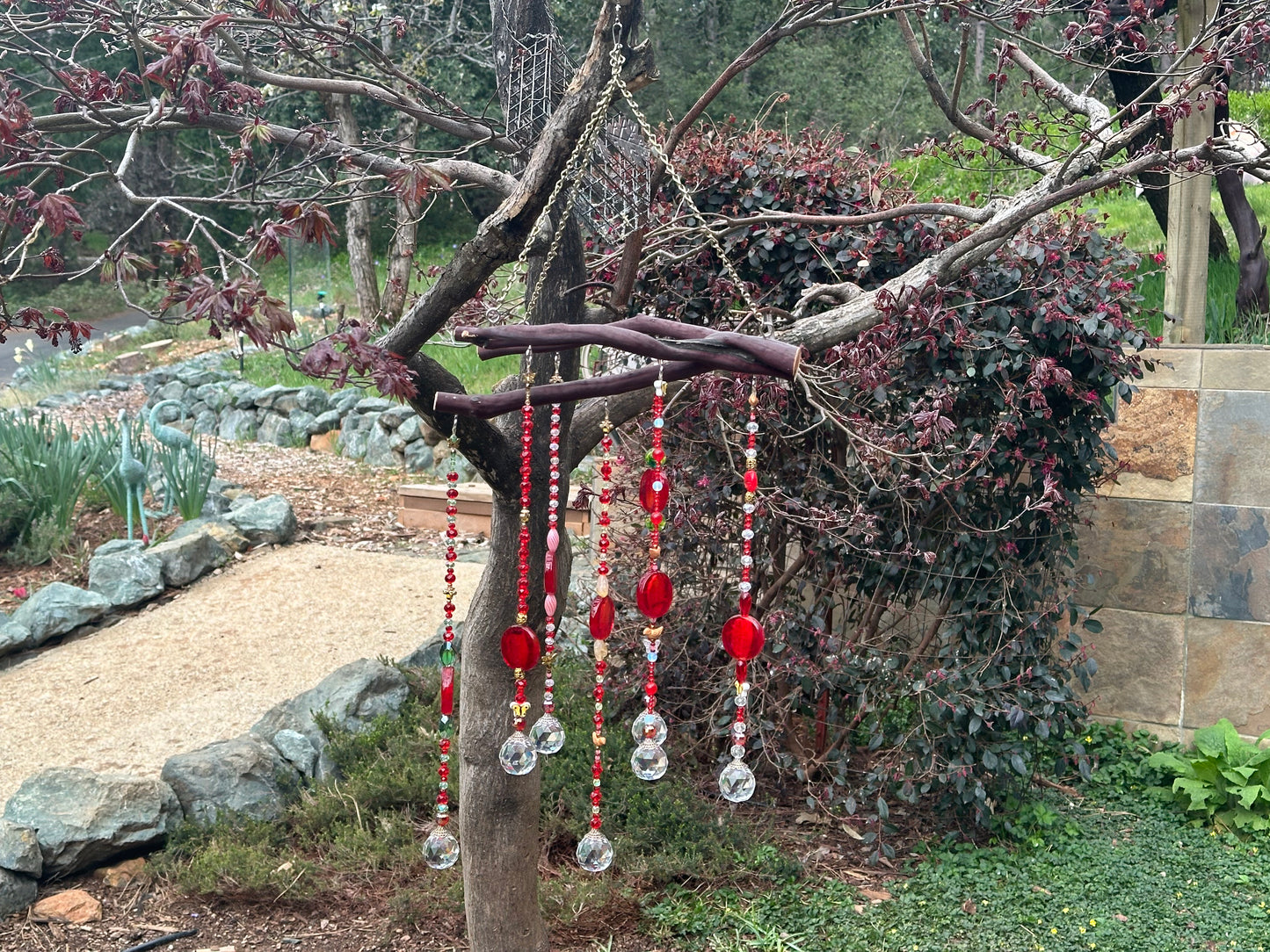 Six String Red Glass Mobile on Manzanita