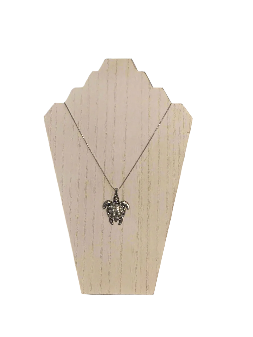 Glass Pearl Silver-Plated Turtle Pendant Necklace