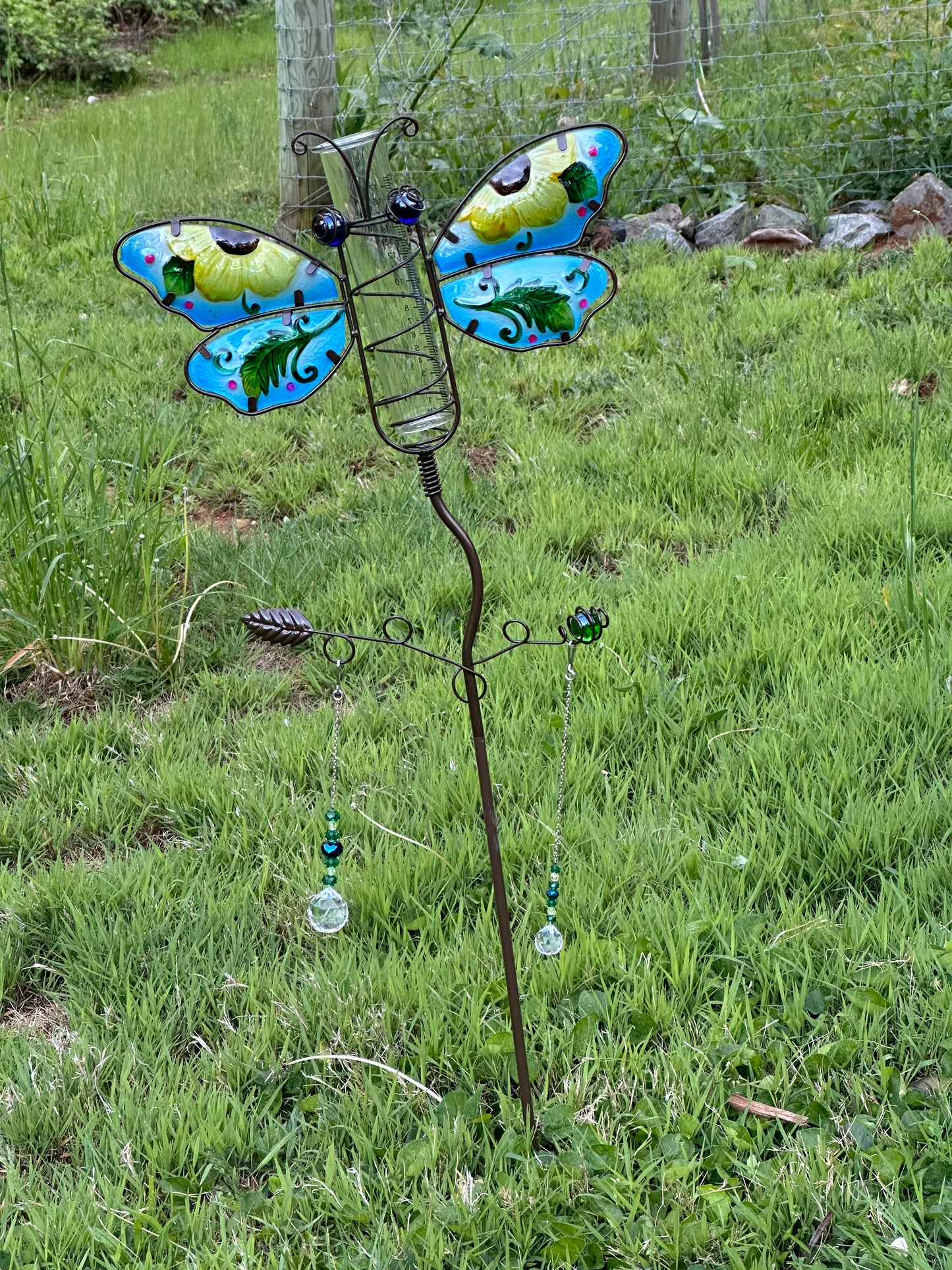 Stained Glass and Metal Butterfly Rain Gage