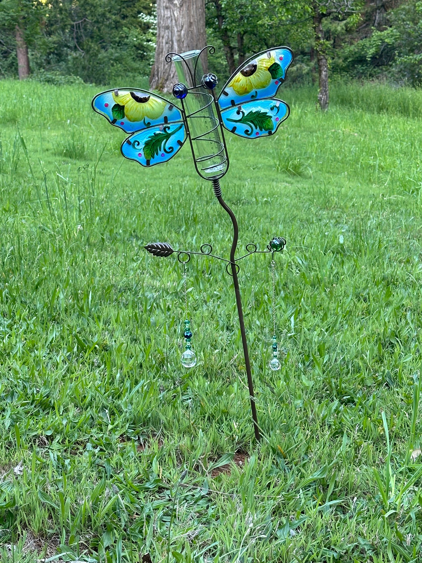 Stained Glass and Metal Butterfly Rain Gage