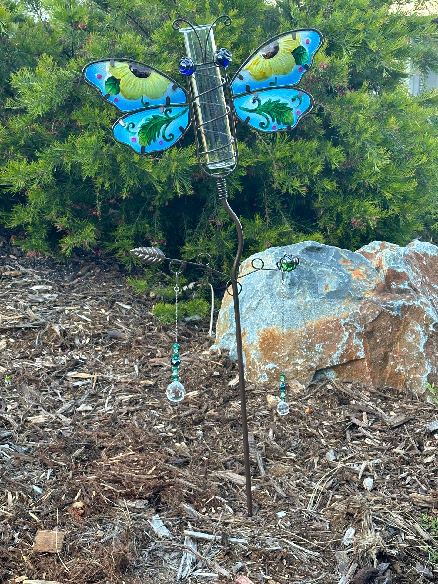 Stained Glass and Metal Butterfly Rain Gage