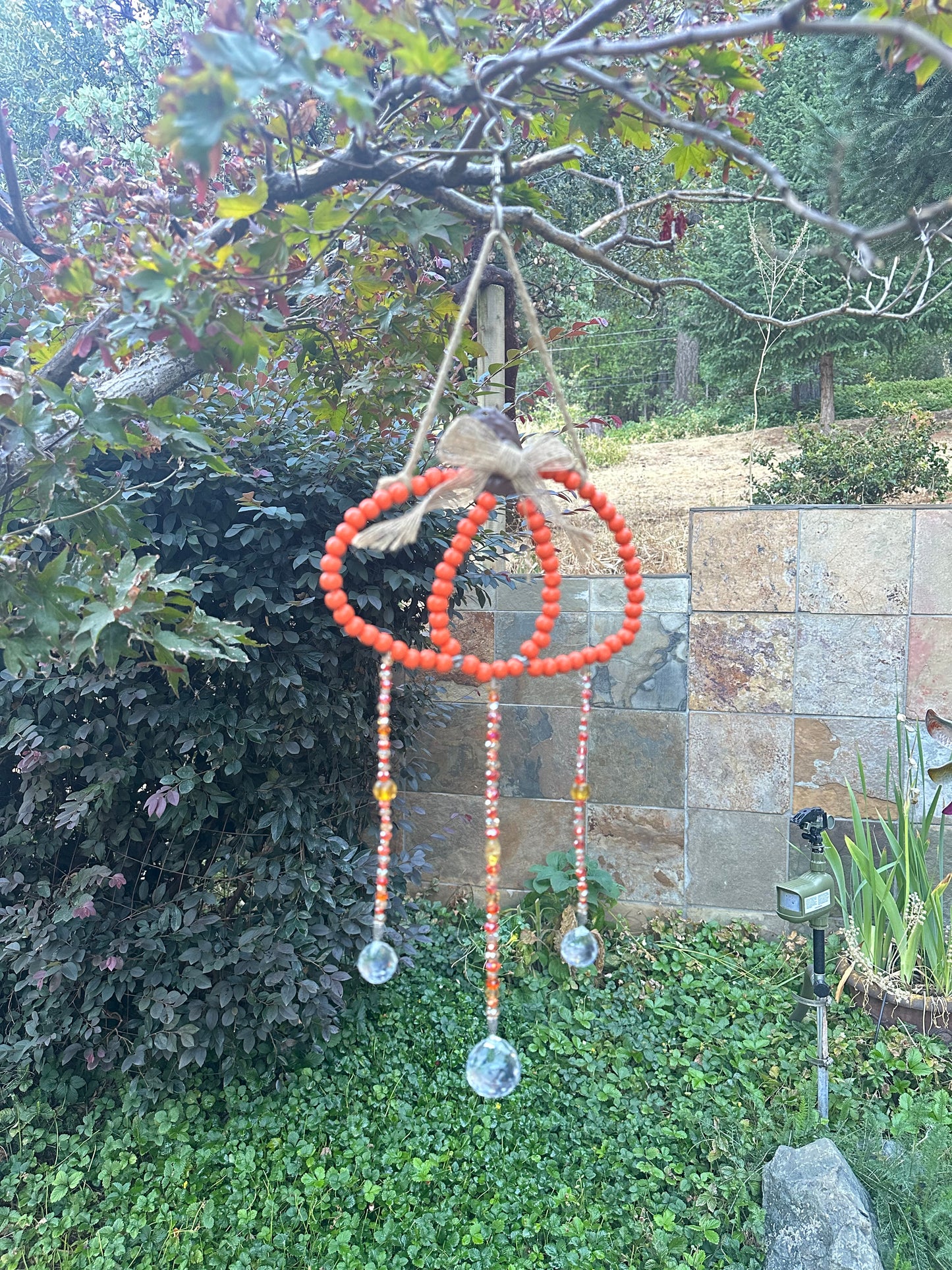 Orange Beaded Pumpkin Garden Art