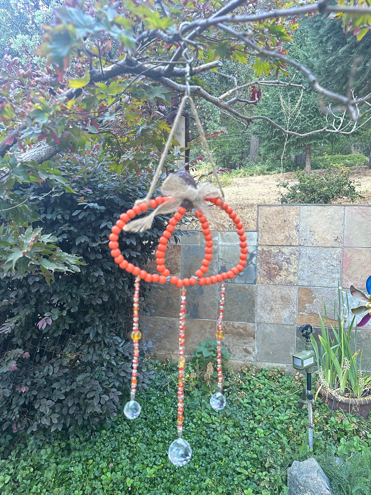 Orange Beaded Pumpkin Garden Art