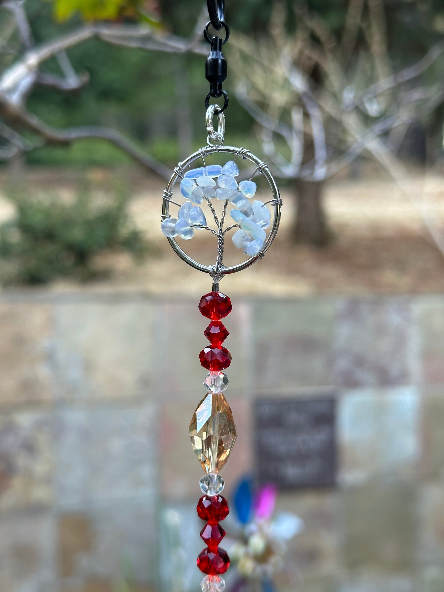 Football Suncatcher in Red and Gold With Opal and Citrine Accents