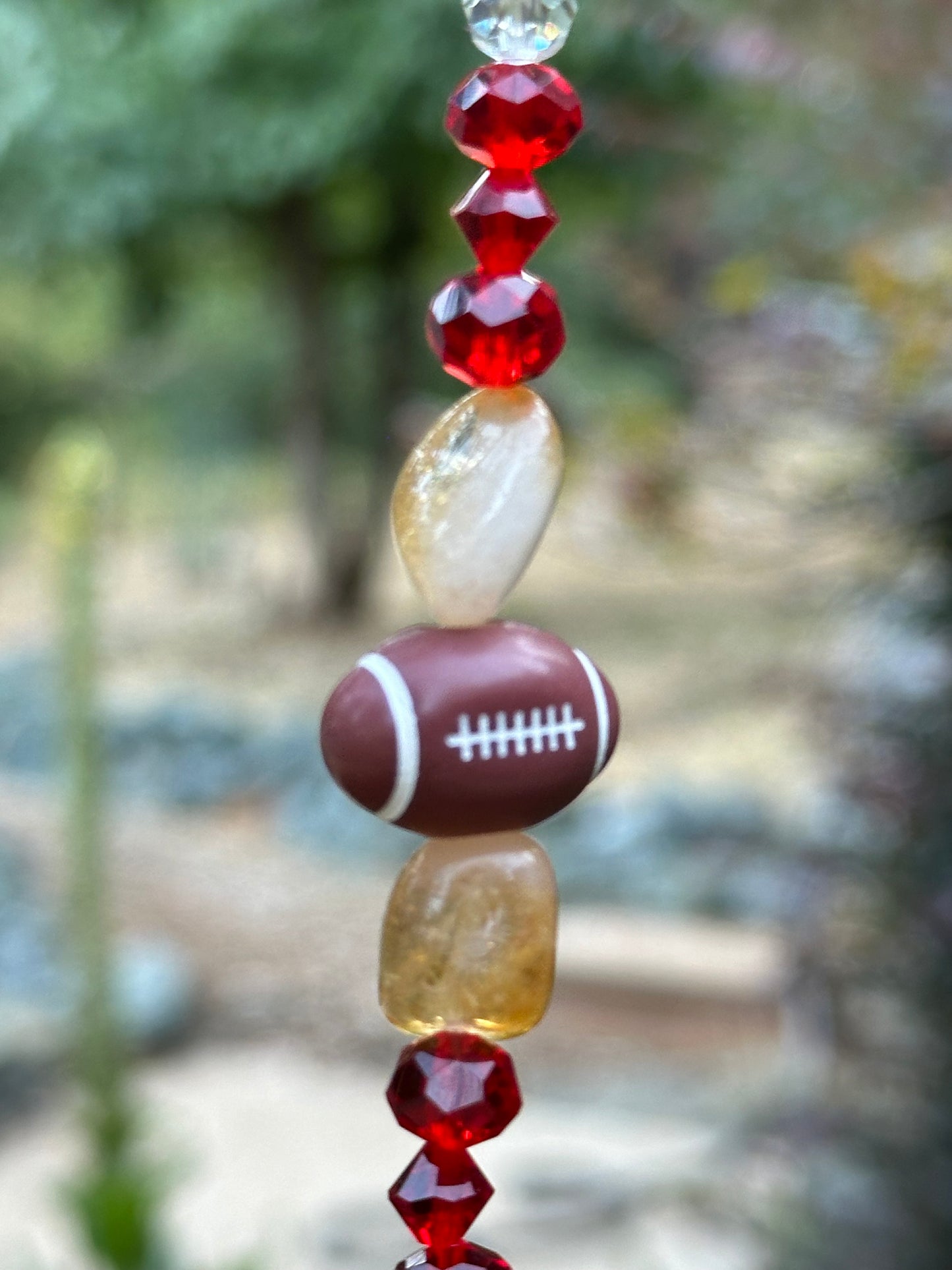 Football Suncatcher in Red and Gold With Opal and Citrine Accents
