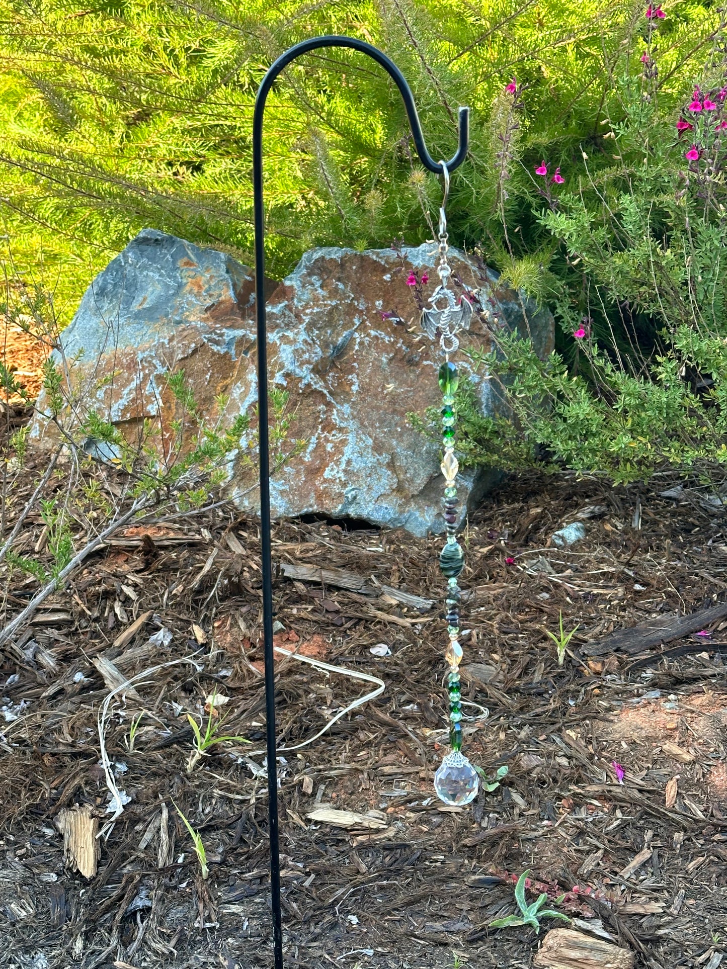 Silver Dragon Suncatcher with Dragon's Blood Natural Stone Beads