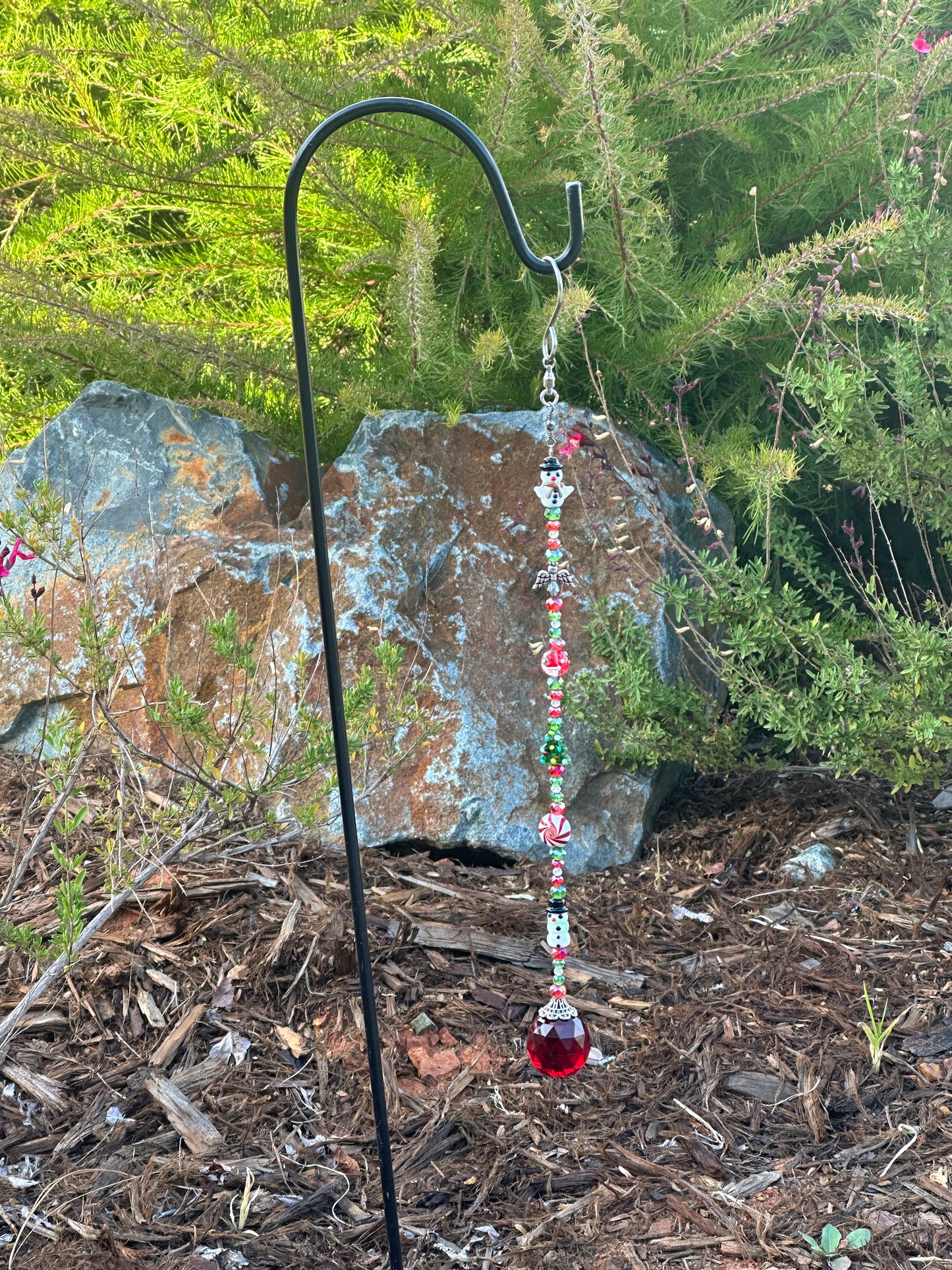 Christmas Suncatcher in Red, Green and Clear Faceted Glass