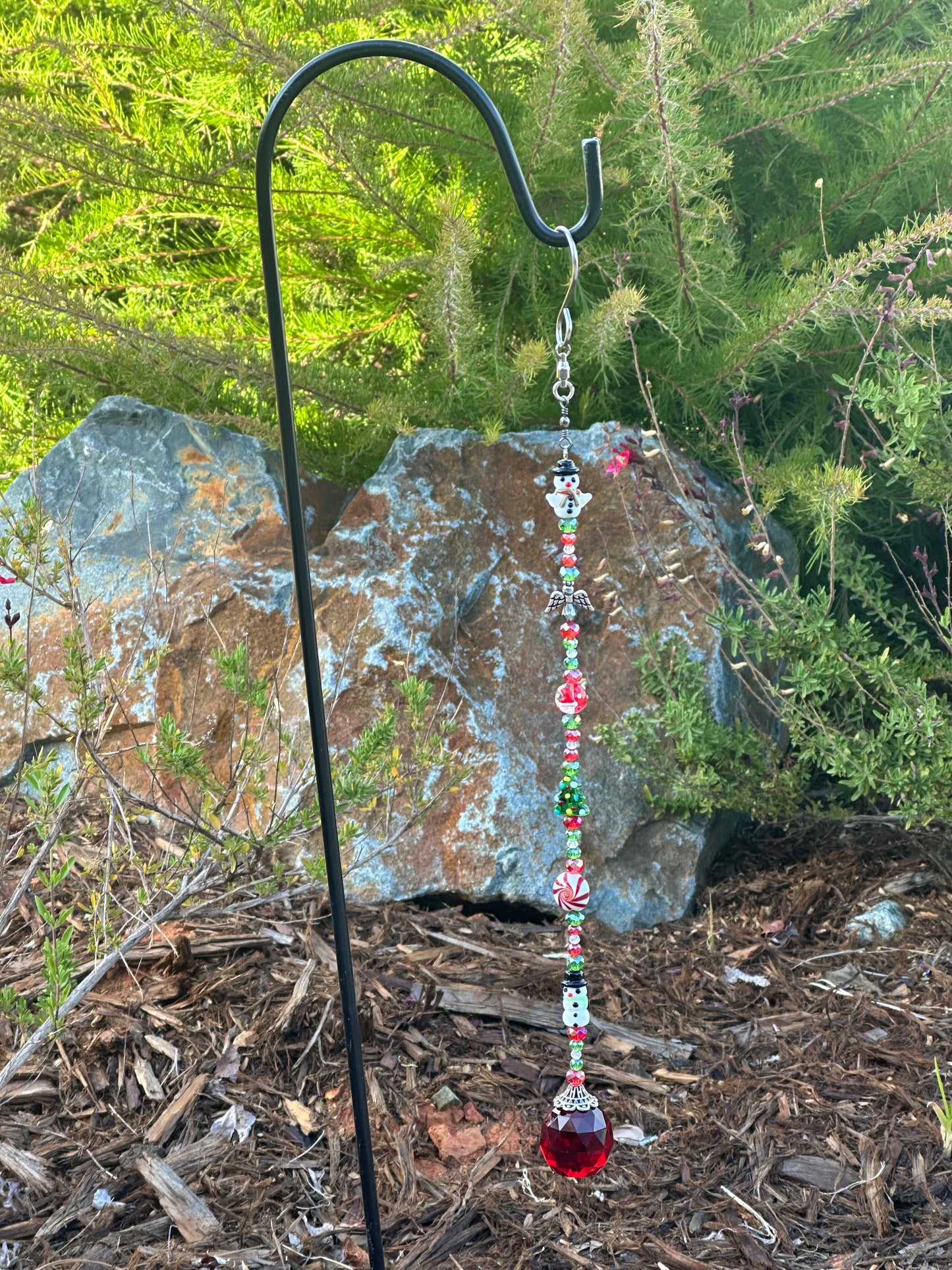 Christmas Suncatcher in Red, Green and Clear Faceted Glass