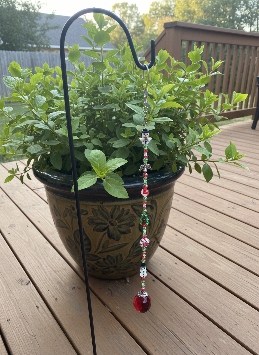 Christmas Suncatcher in Red, Green and Clear Faceted Glass