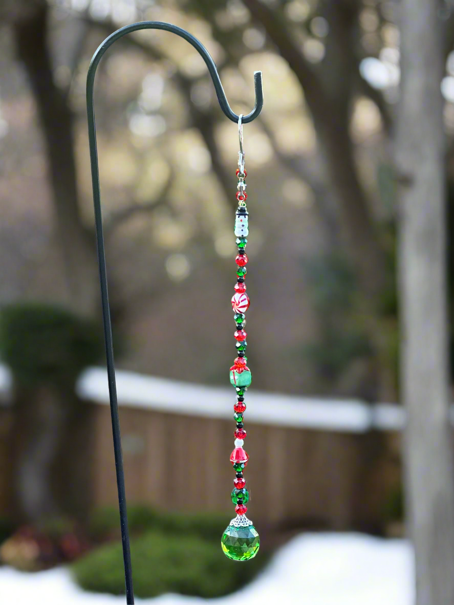 Christmas Suncatcher in Red, Green and Clear Faceted Glass