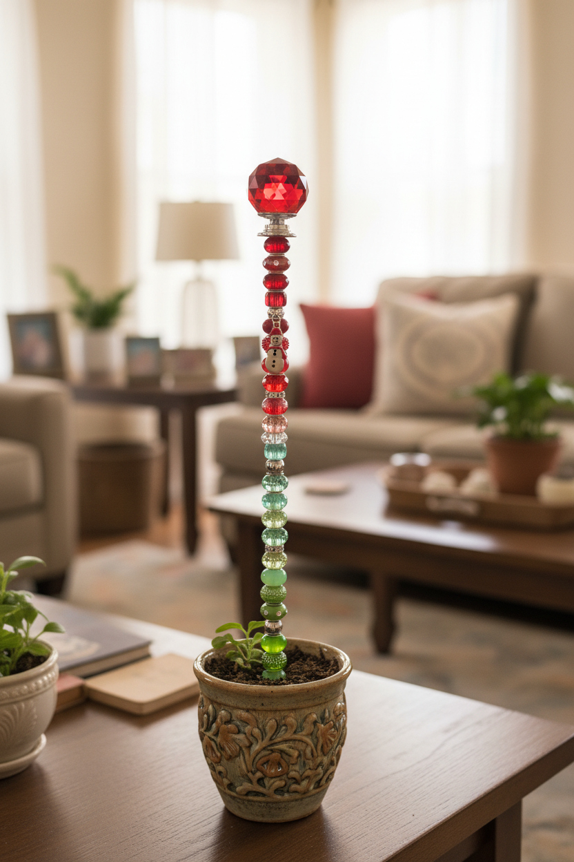 Christmas Fairy Wand Garden Stake With Snowman Charm