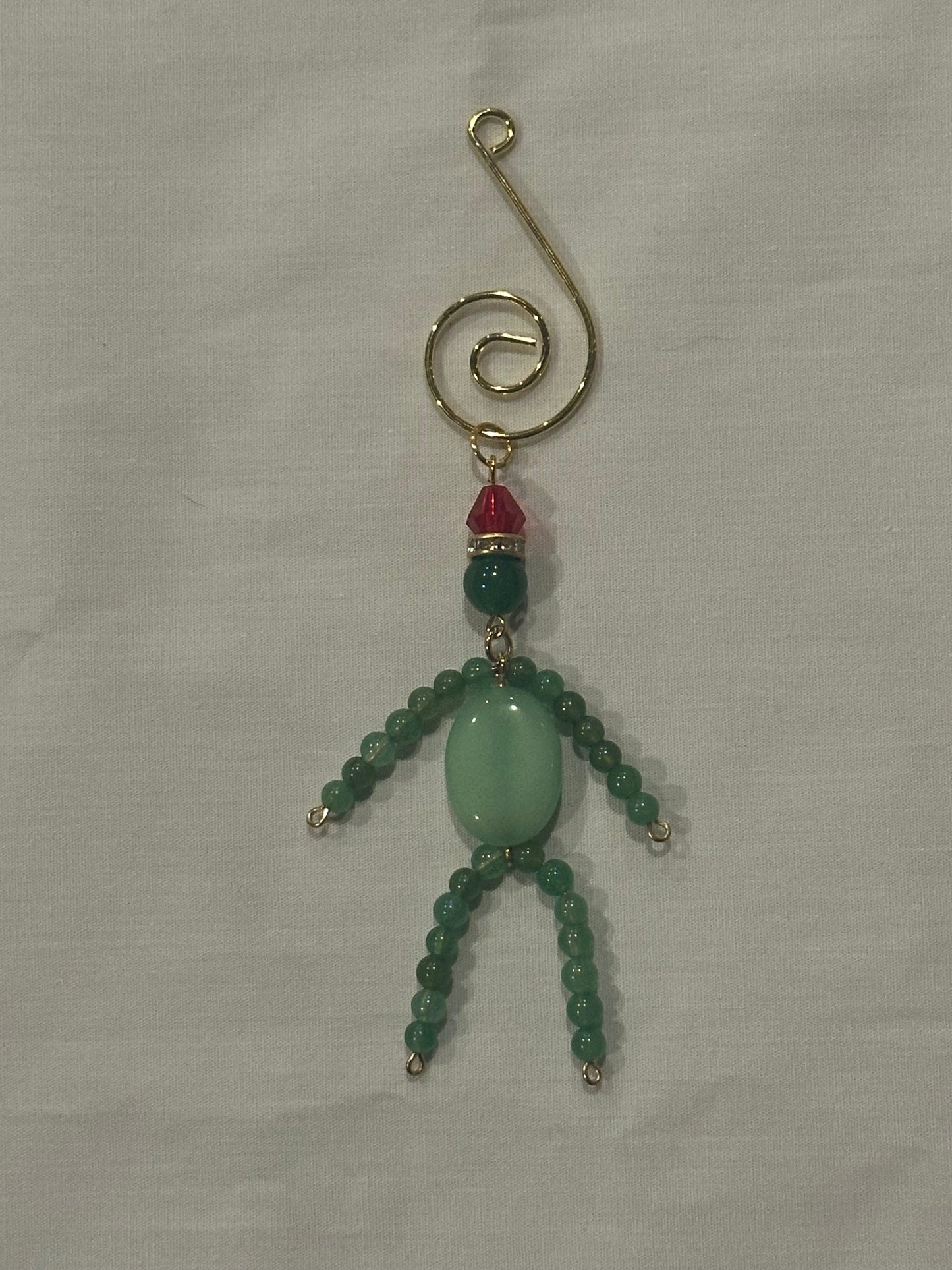 Christmas Elf Ornament with Green Aventurine, Quartz and Green Faceted Glass