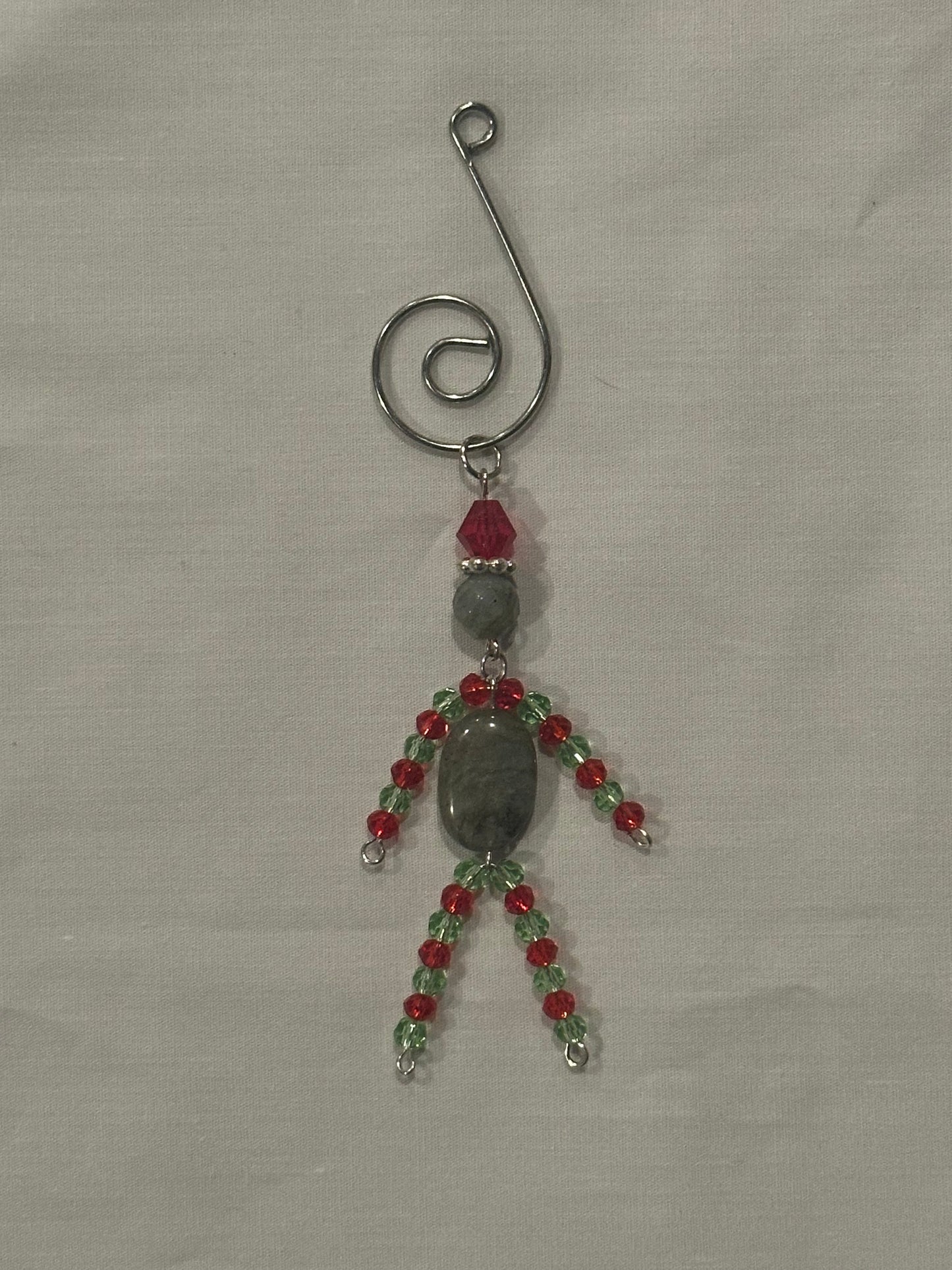 Christmas Elf Ornament With Labradorite, Green and Red Glass
