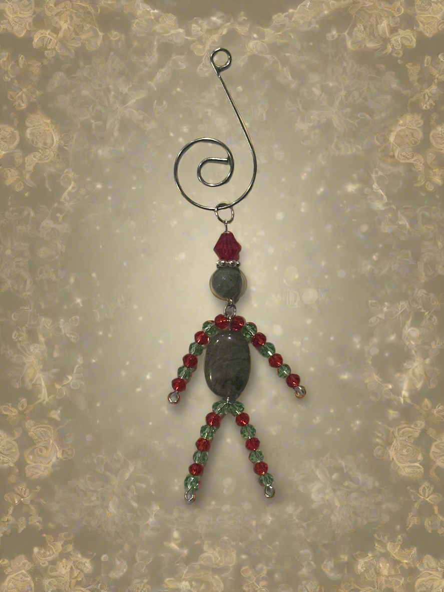 Christmas Elf Ornament With Labradorite, Green and Red Glass