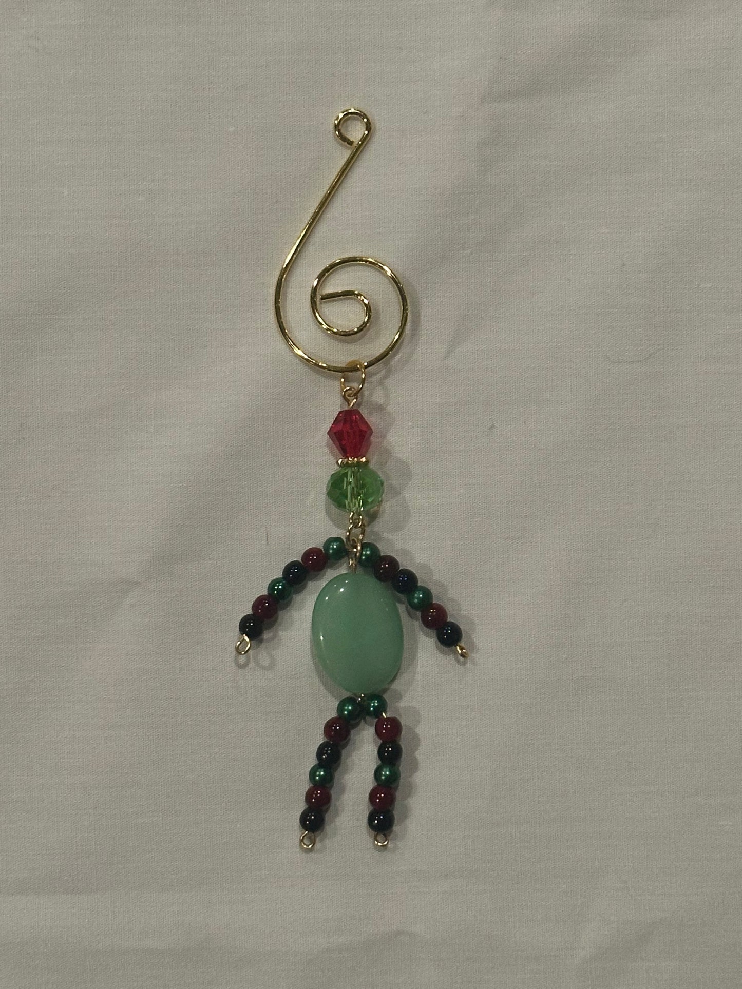 Christmas Elf Ornament With Quartz, Black Jasper, Red and Green Glass Pearls